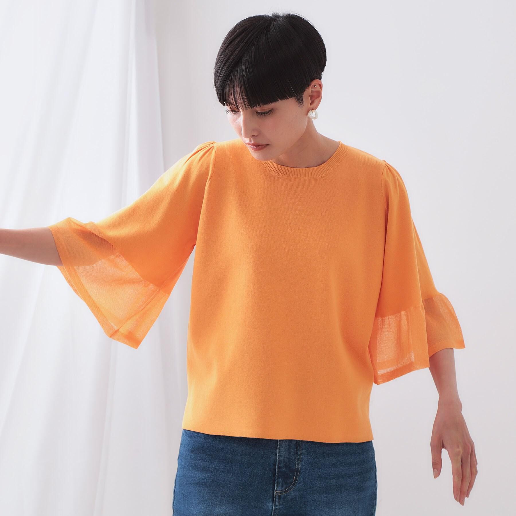 OPAQUE.CLIP「《5色展開》シアーフレアスリーブニット【洗濯機洗い可】」|ニット・セーター|