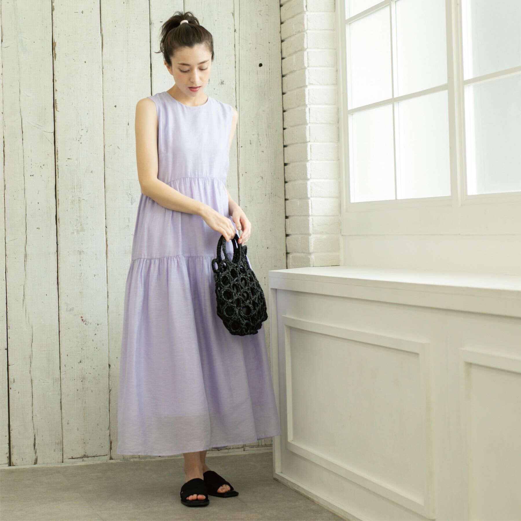 OPAQUE.CLIP「麻混シアーギャザーティアードワンピース【洗濯機洗い可】」|ワンピース|