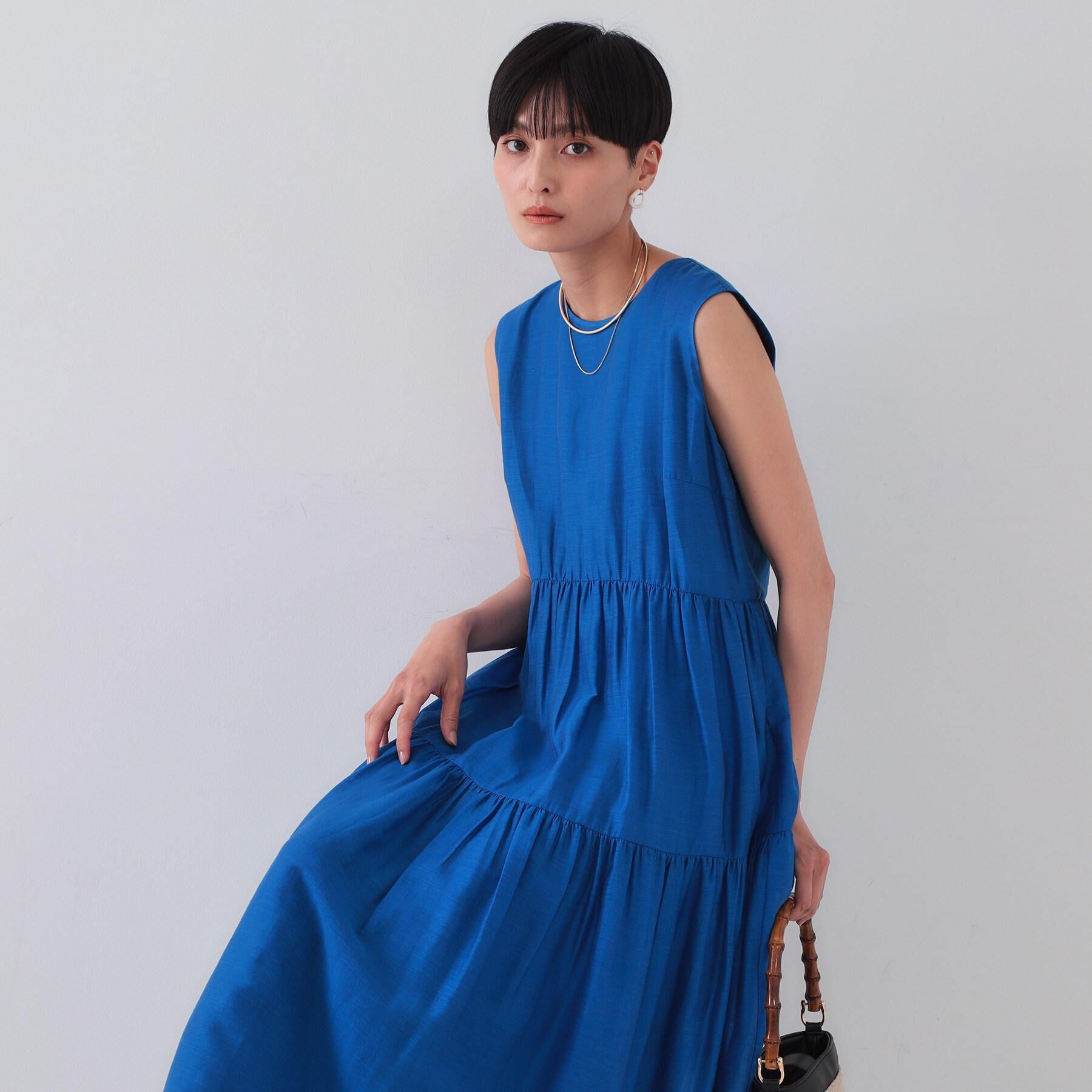 OPAQUE.CLIP「麻混シアーギャザーティアードワンピース【洗濯機洗い可】」|ワンピース|