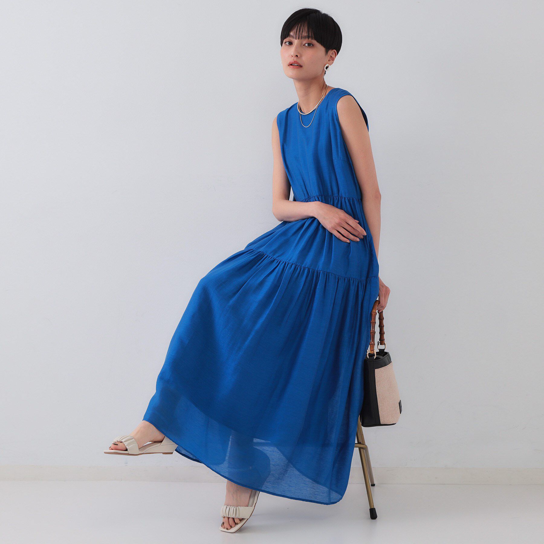 OPAQUE.CLIP「麻混シアーギャザーティアードワンピース【洗濯機洗い可】」|ワンピース|