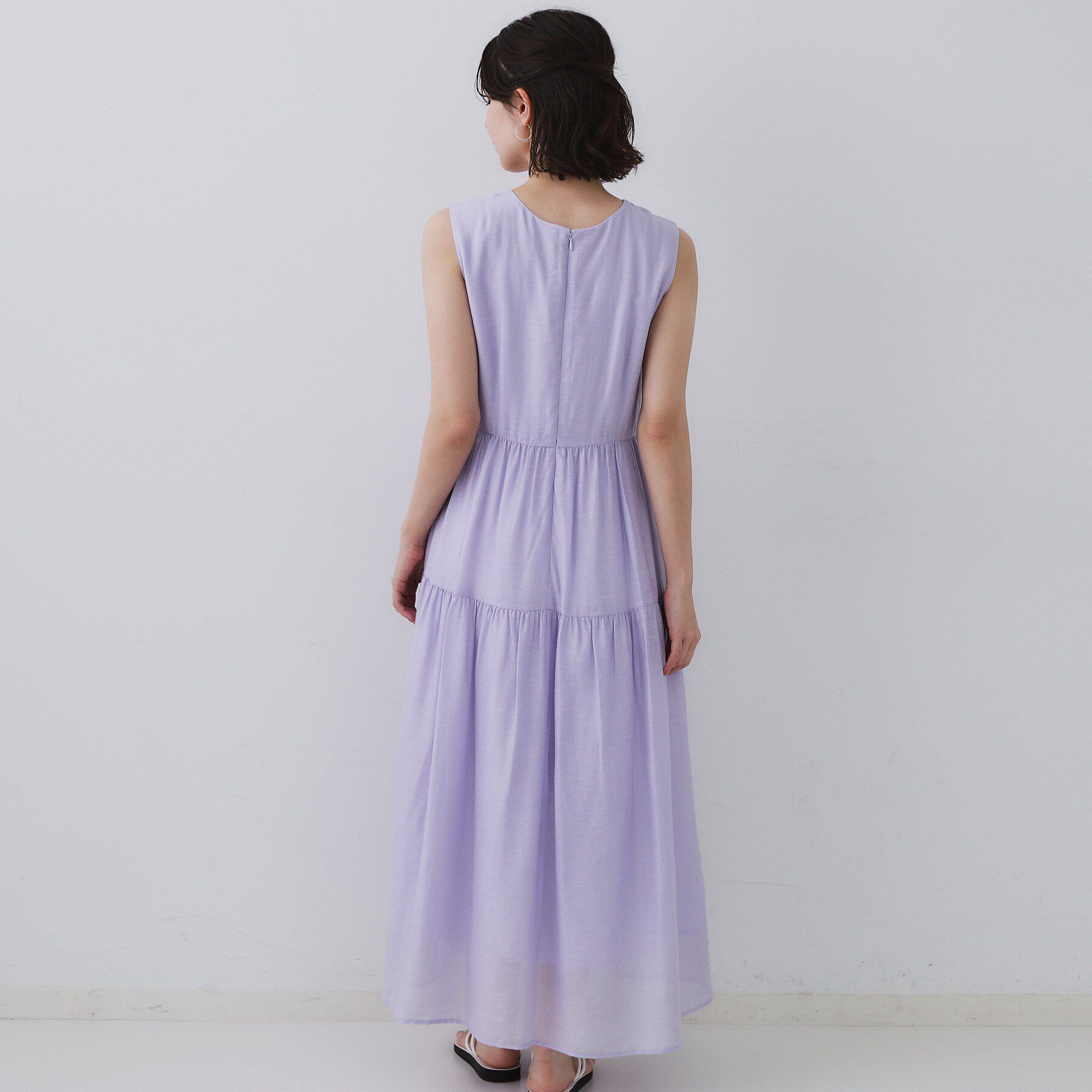 OPAQUE.CLIP「麻混シアーギャザーティアードワンピース【洗濯機洗い可】」|ワンピース|