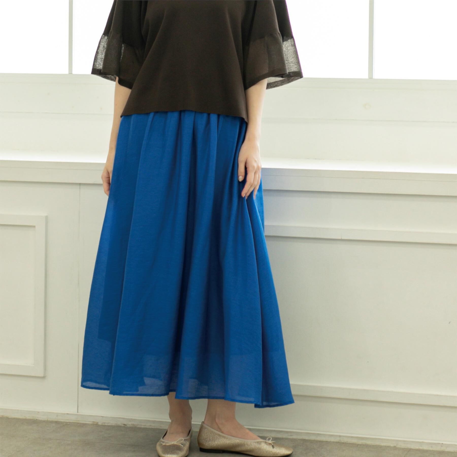 OPAQUE.CLIP「麻混シアーギャザーフレアスカート【洗濯機洗い可】」|スカート|