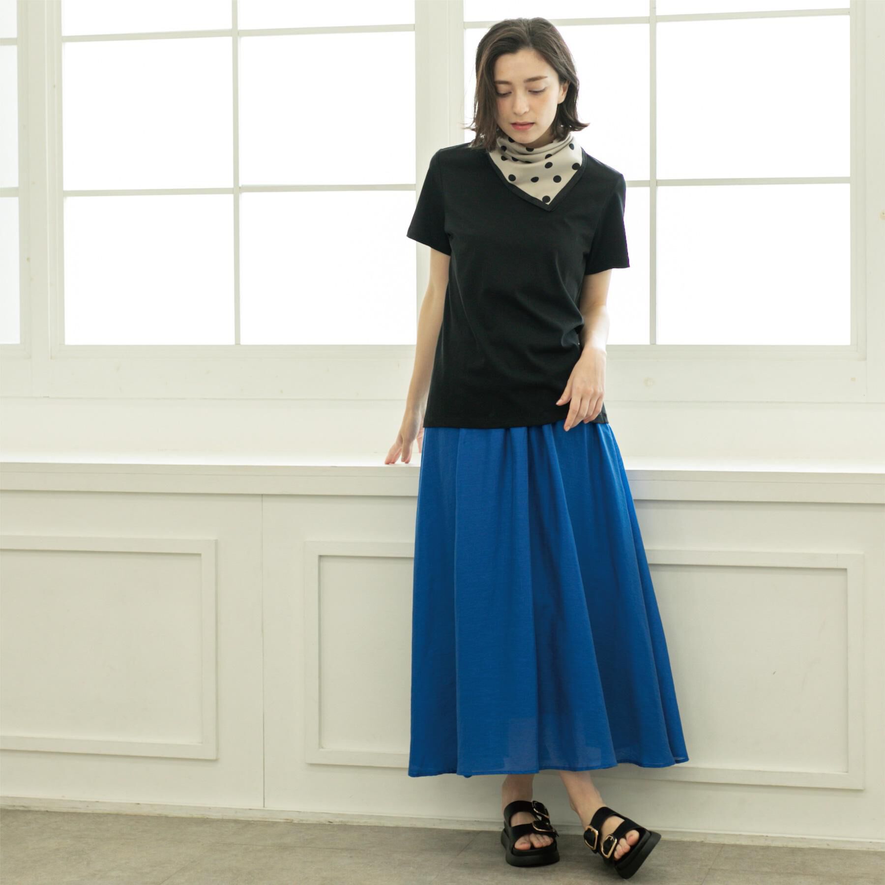 OPAQUE.CLIP「麻混シアーギャザーフレアスカート【洗濯機洗い可】」|スカート|