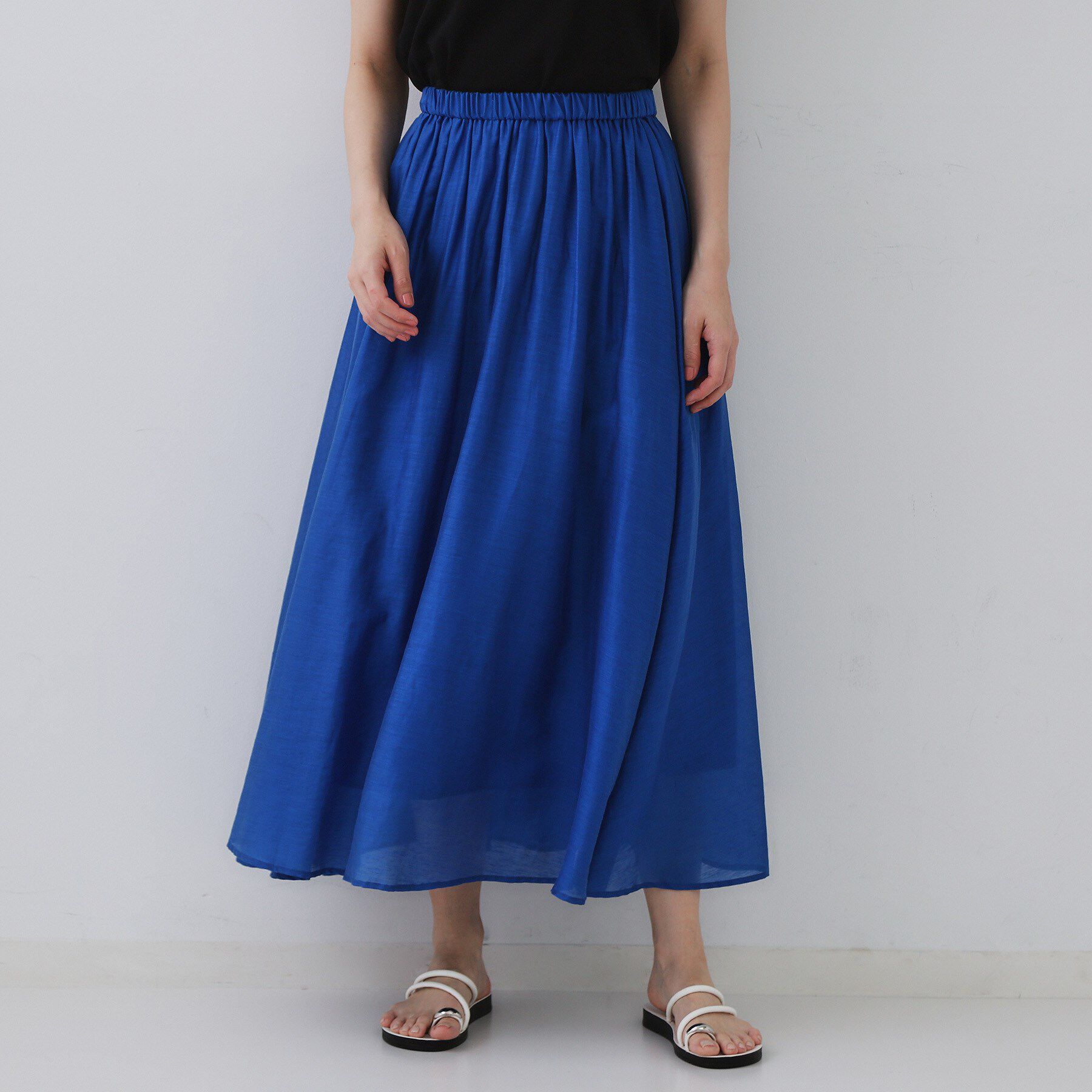 OPAQUE.CLIP「麻混シアーギャザーフレアスカート【洗濯機洗い可】」|スカート|