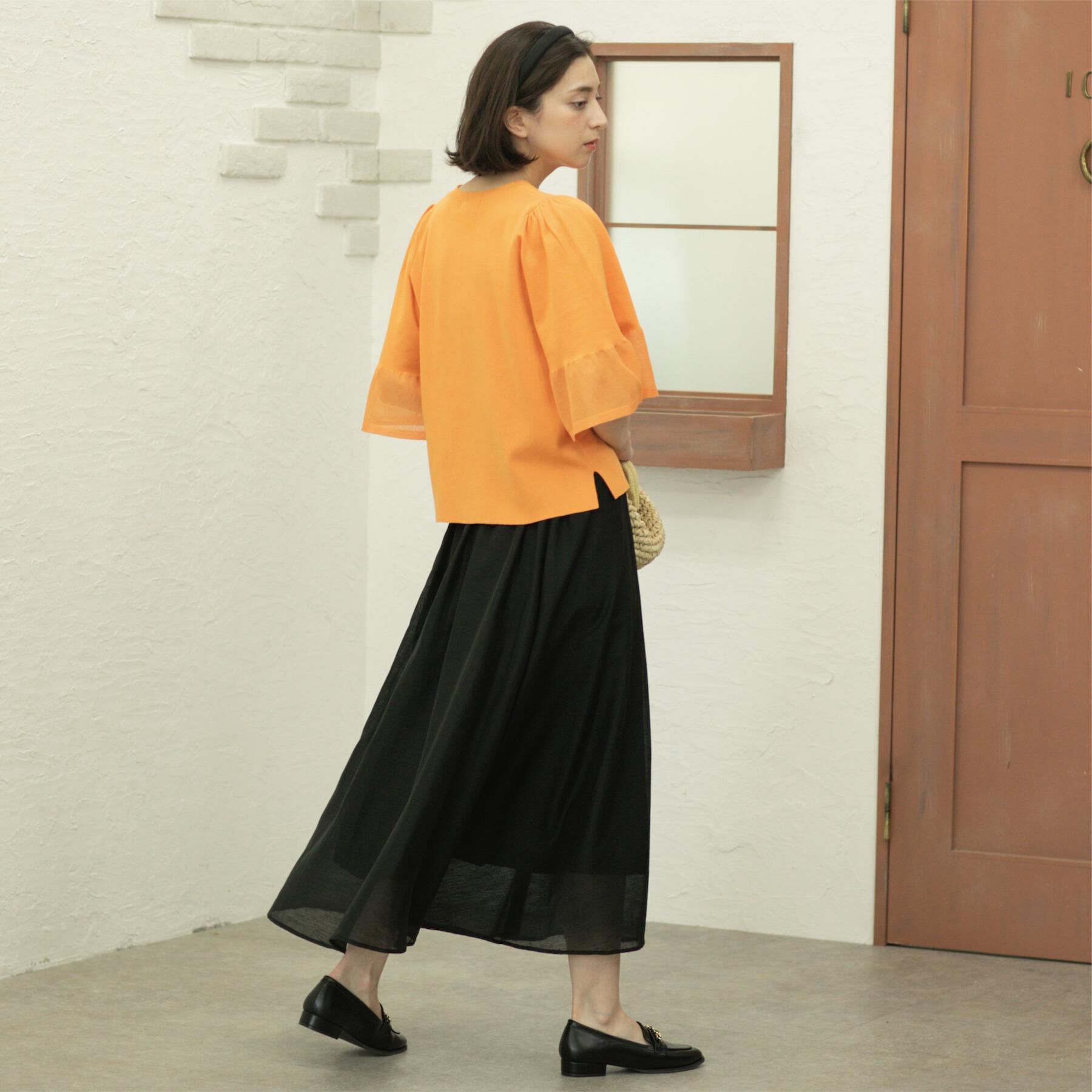 OPAQUE.CLIP「麻混シアーギャザーフレアスカート【洗濯機洗い可】」|スカート|