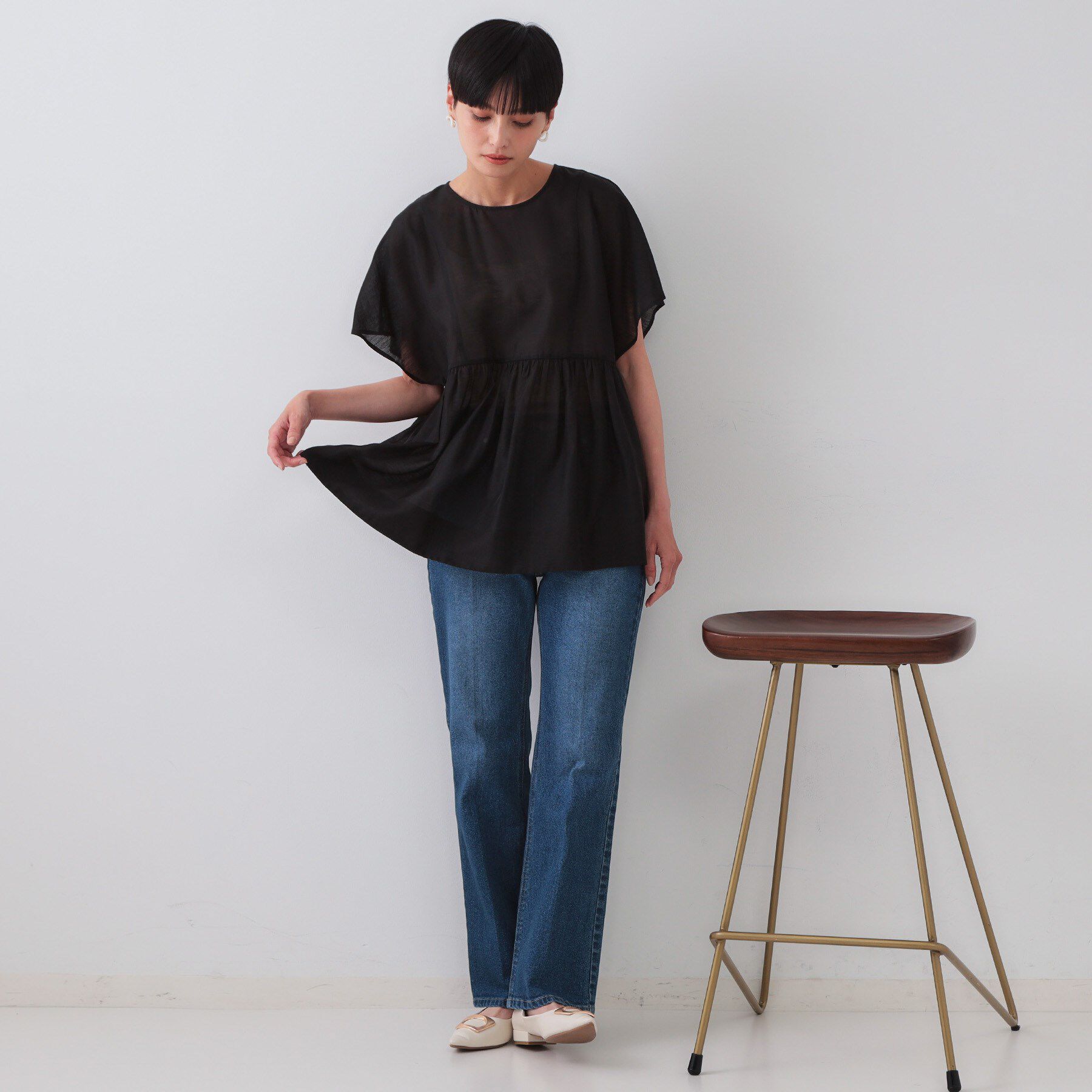 OPAQUE.CLIP「麻混シアーペプラムブラウス【洗濯機洗い可】」|シャツ・ブラウス|