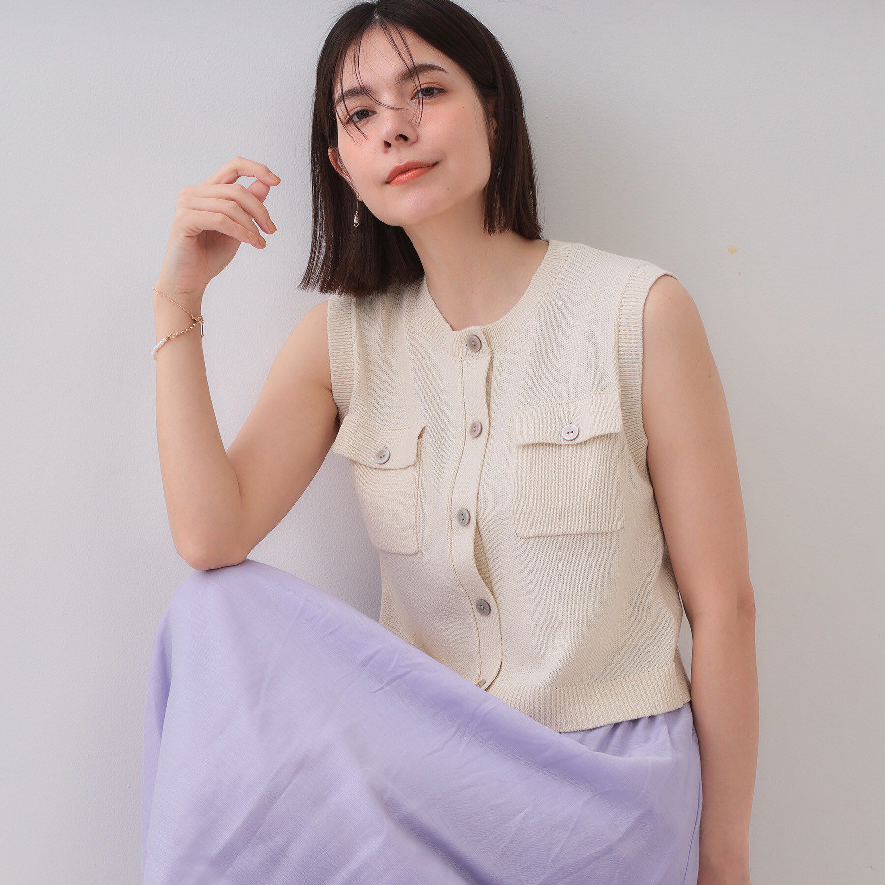 OPAQUE.CLIP「ダブルポケットニット【洗濯機洗い可】」|ニット・セーター|アイボリー(004)