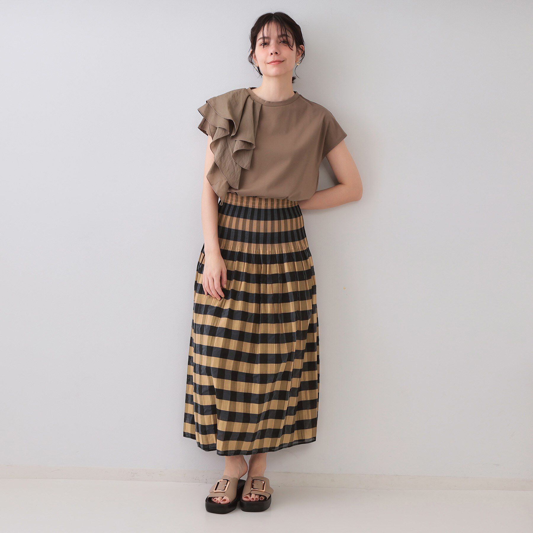 OPAQUE.CLIP「シャーリングフレアスカート/リバーシブル着用可【洗濯機洗い可】」|スカート|