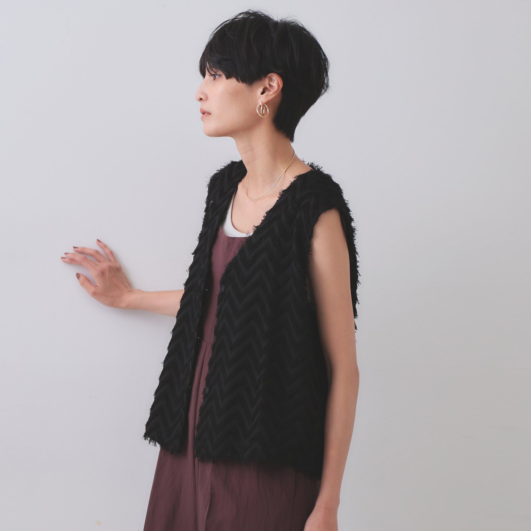 OPAQUE.CLIP「フリンジジャカードベスト【洗濯機洗い可】」|ベスト・ジレ|