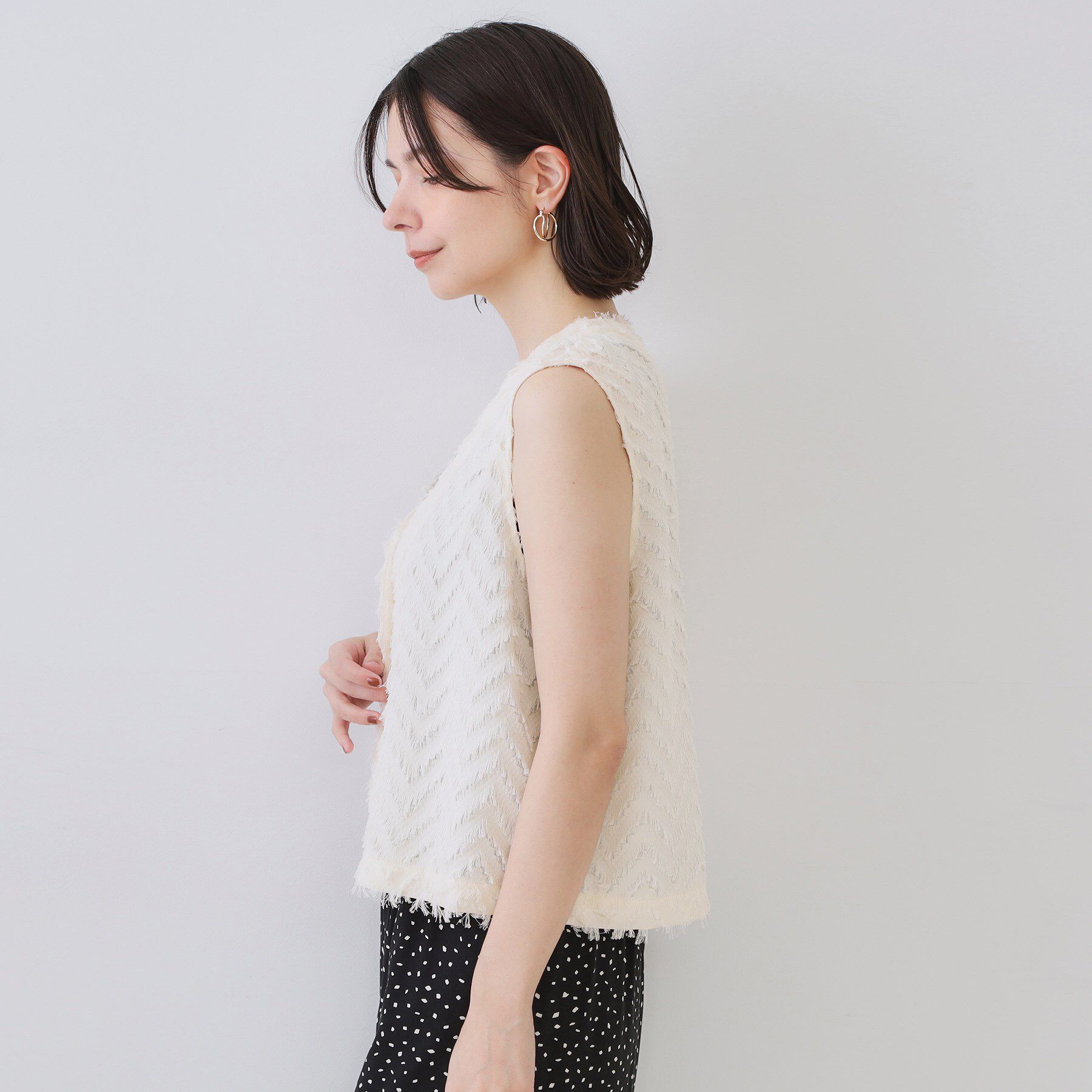 OPAQUE.CLIP「フリンジジャカードベスト【洗濯機洗い可】」|ベスト・ジレ|