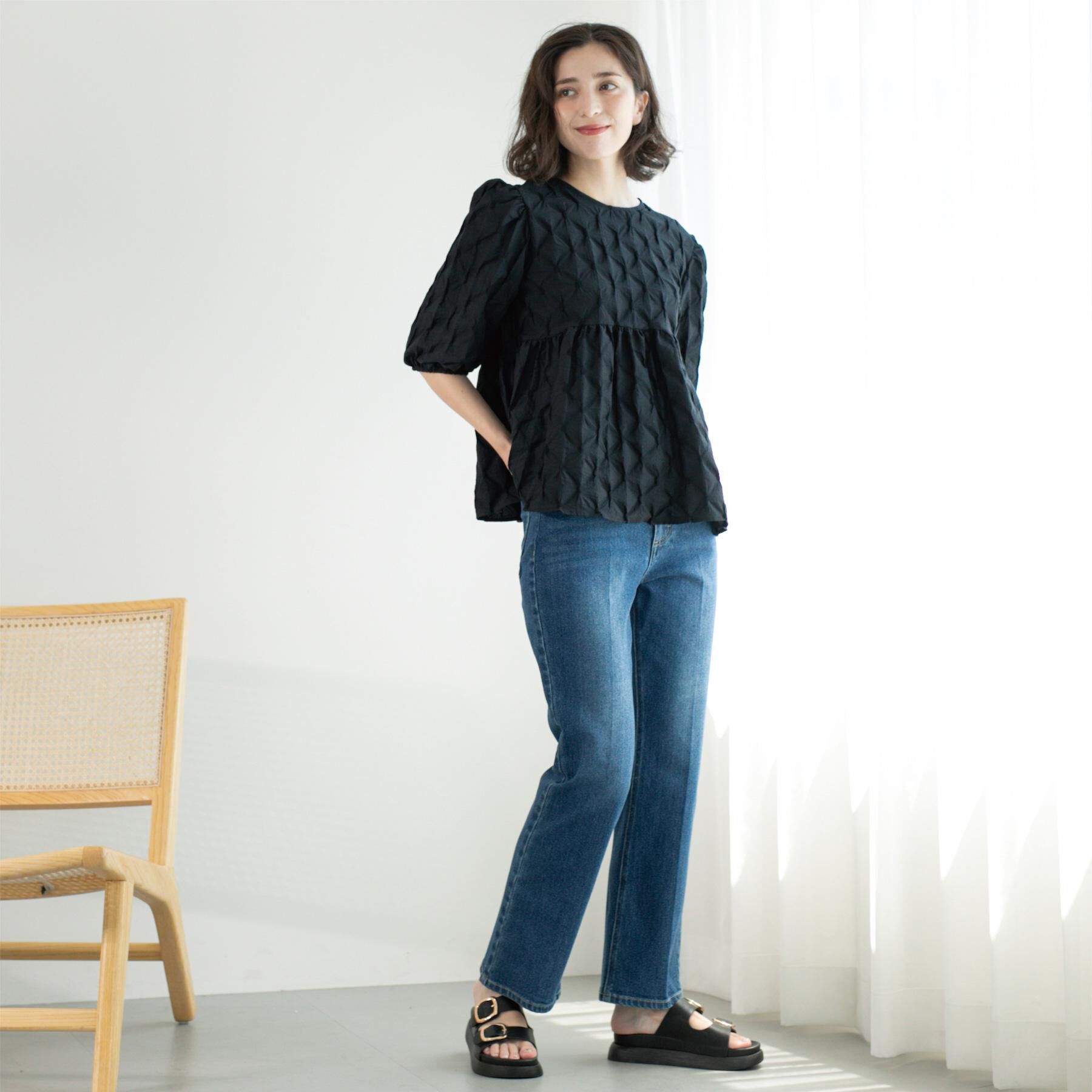 OPAQUE.CLIP「ストレッチセミフレアデニム【洗濯機洗い可】《SS～LL》」|デニム|