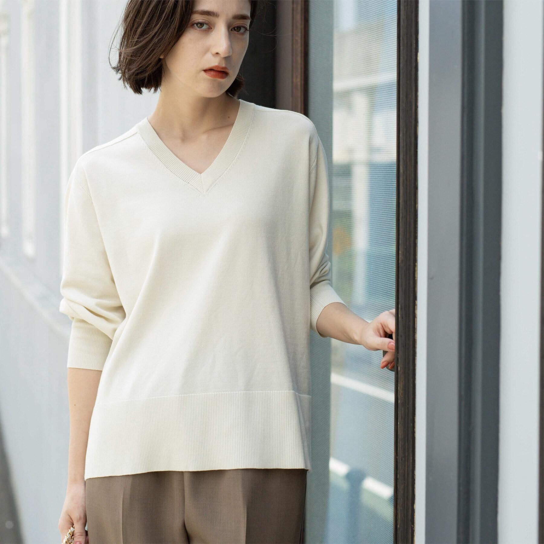 OPAQUE.CLIP「リラクシーVネックニット【洗濯機洗OK】《6col》」|ニット・セーター|