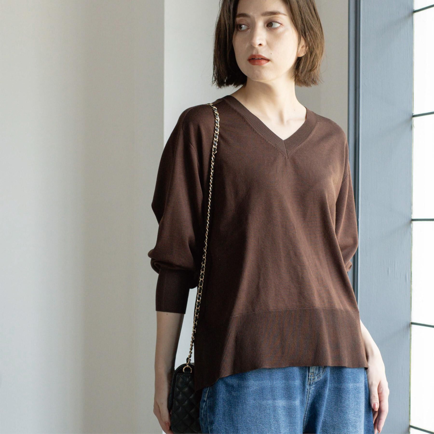 OPAQUE.CLIP「リラクシーVネックニット【洗濯機洗OK】《6col》」|ニット・セーター|