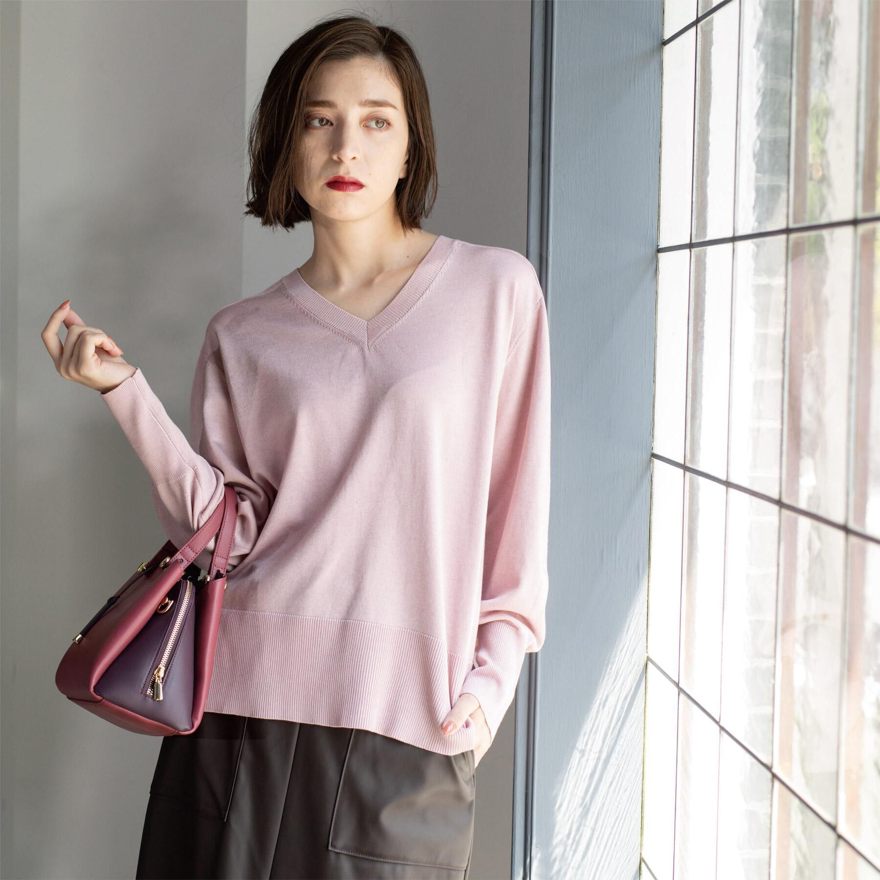 OPAQUE.CLIP「リラクシーVネックニット【洗濯機洗OK】《6col》」|ニット・セーター|