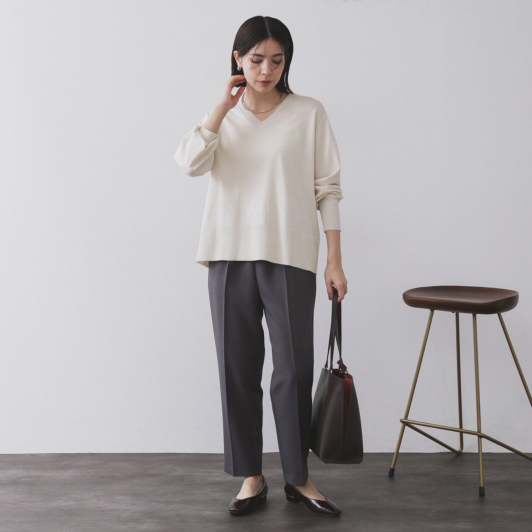 OPAQUE.CLIP「リラクシーVネックニット【洗濯機洗OK】《6col》」|ニット・セーター|