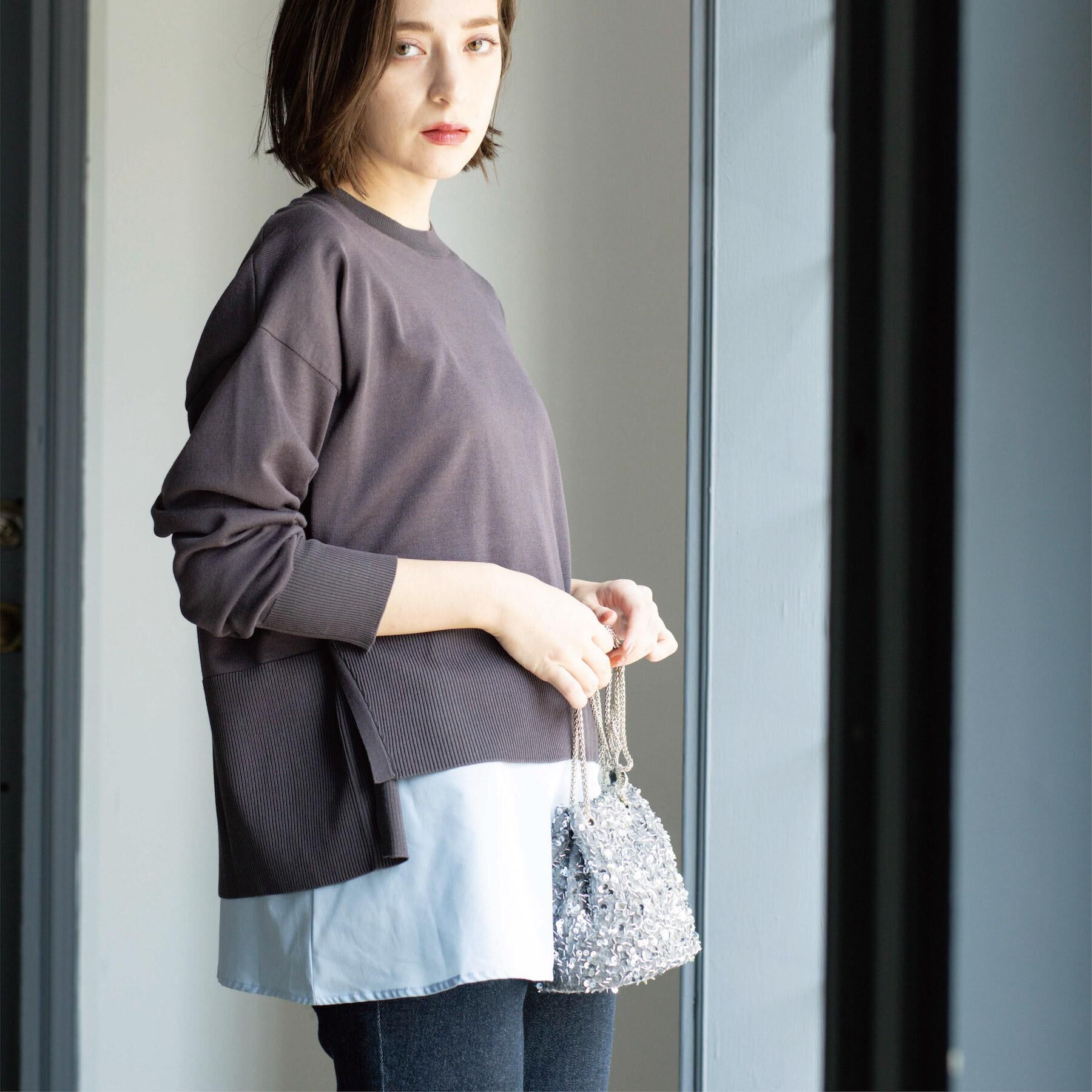 OPAQUE.CLIP「《ツインセット》リラクシーサイドスリットニット&times;ドッキングタンク【洗濯機洗い可】」|その他|チャコールグレー(5