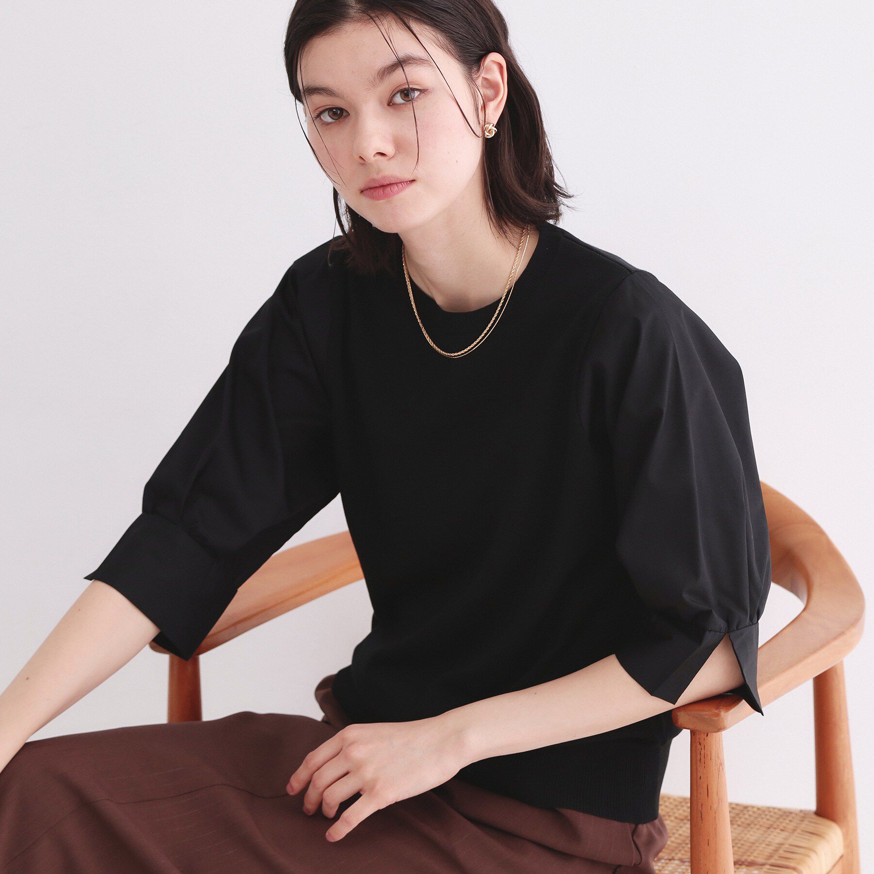 OPAQUE.CLIP「ドッキングスリーブニット【洗濯機洗い可/抗ピル】」|ニット・セーター|ブラック(019)