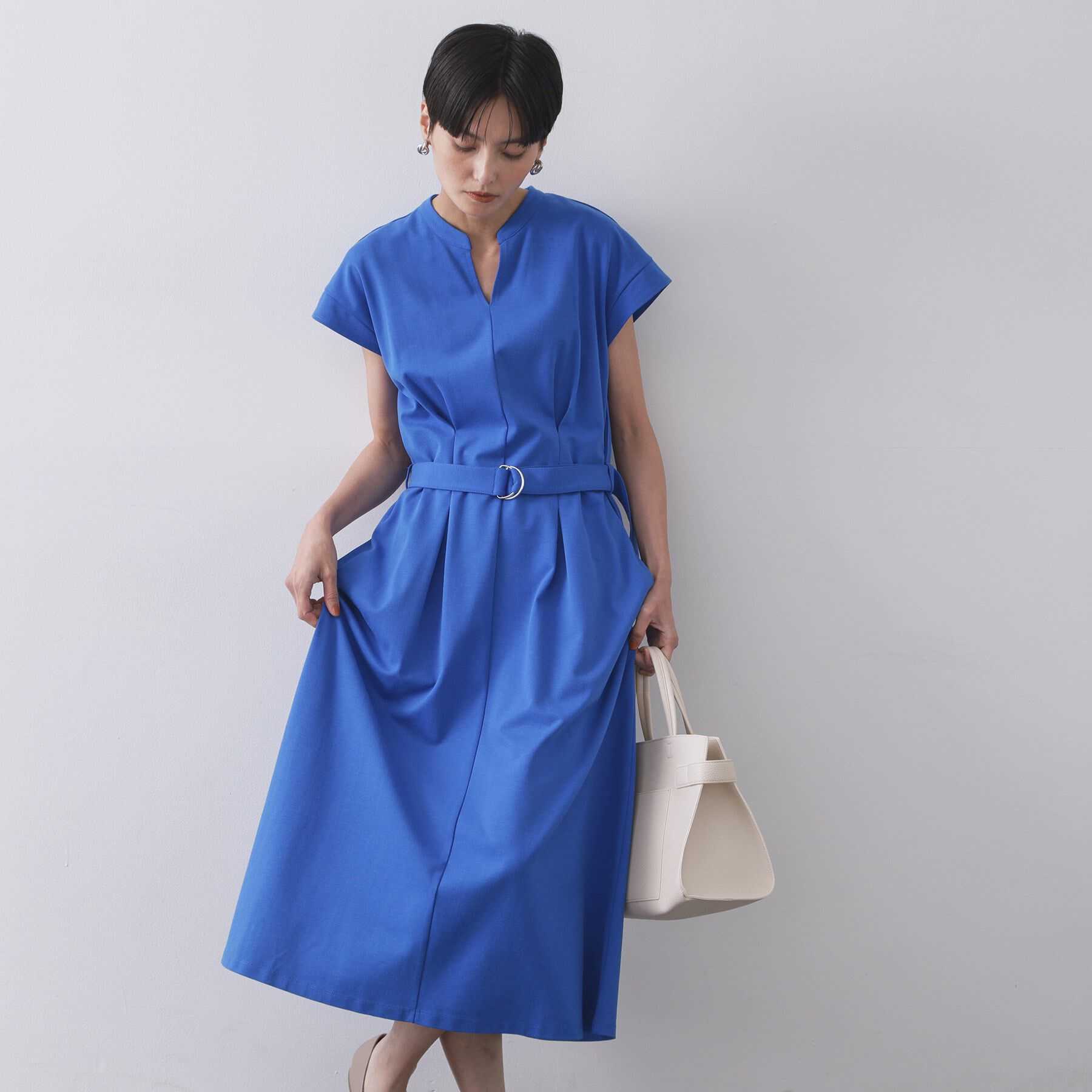 OPAQUE.CLIP「ベルト付きスキッパーワンピース【洗濯機洗い可】」|ワンピース|ブルー(093)