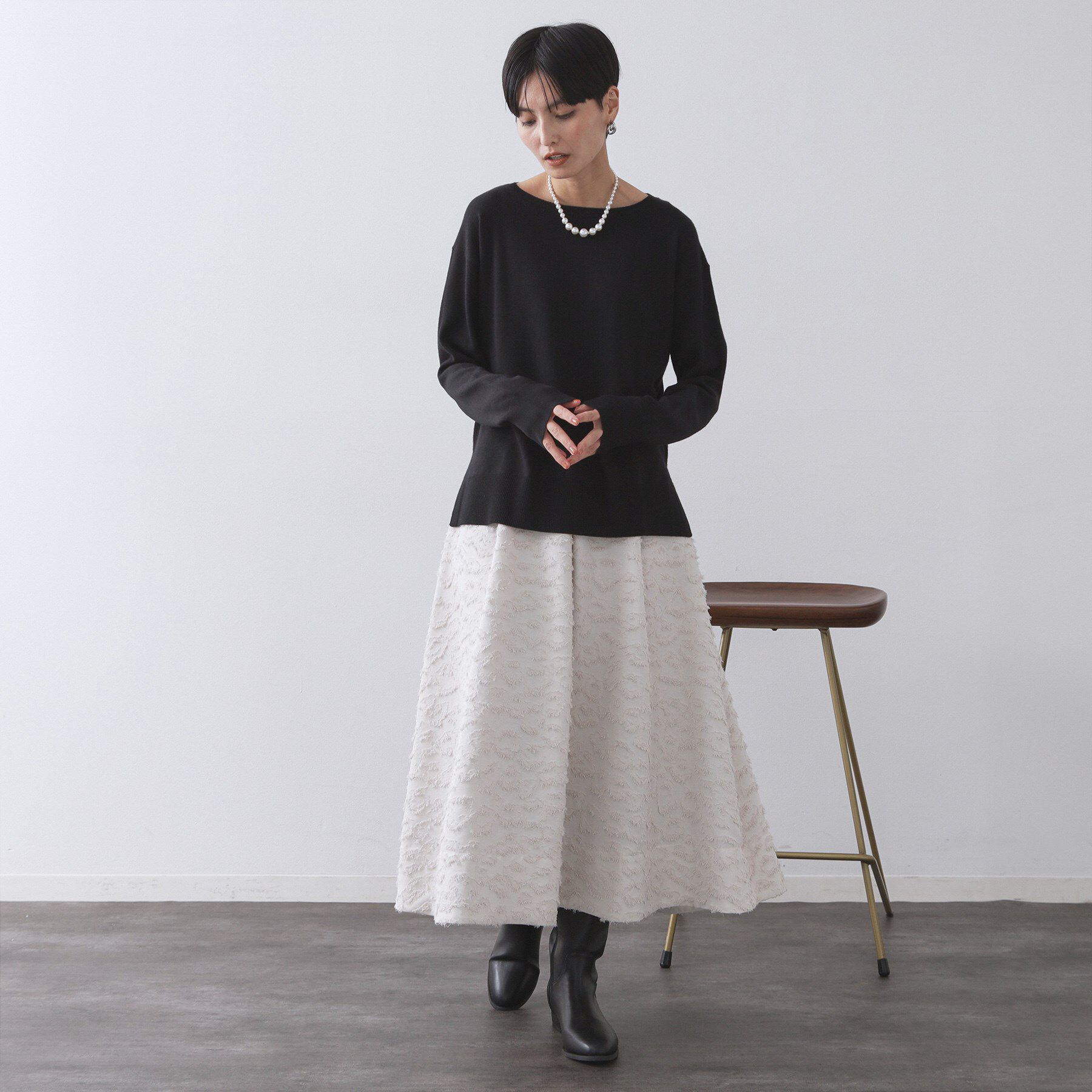 OPAQUE.CLIP「ボートネックニット/エクストラファインメリノウール【THEシリーズ/洗濯機OK】」|ニット・セーター|