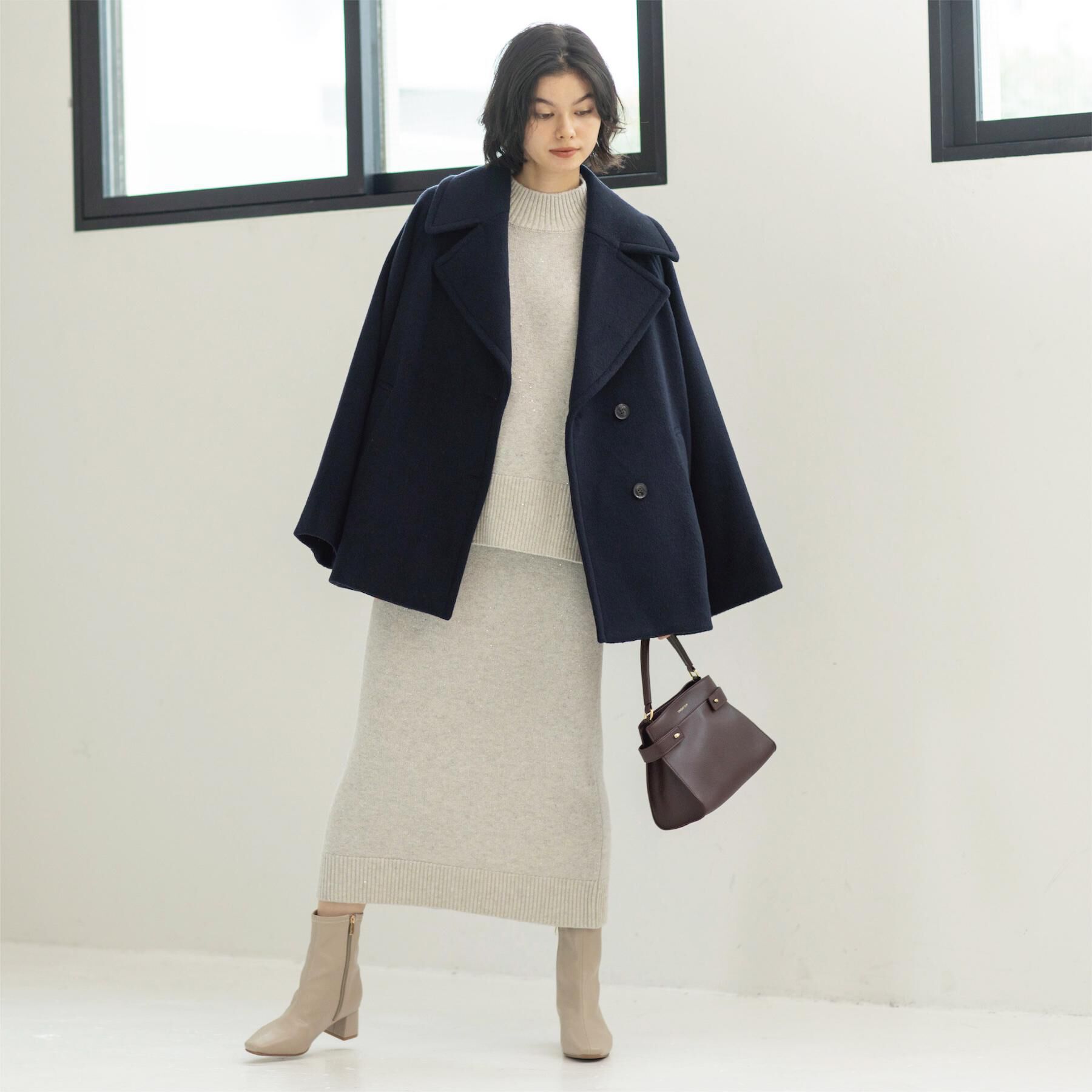 OPAQUE.CLIP「カシミヤブレンドウールミドルピーコート」|ピーコート|
