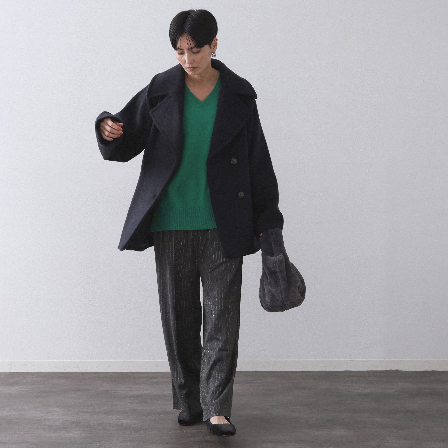 OPAQUE.CLIP「カシミヤブレンドウールミドルピーコート」|ピーコート|