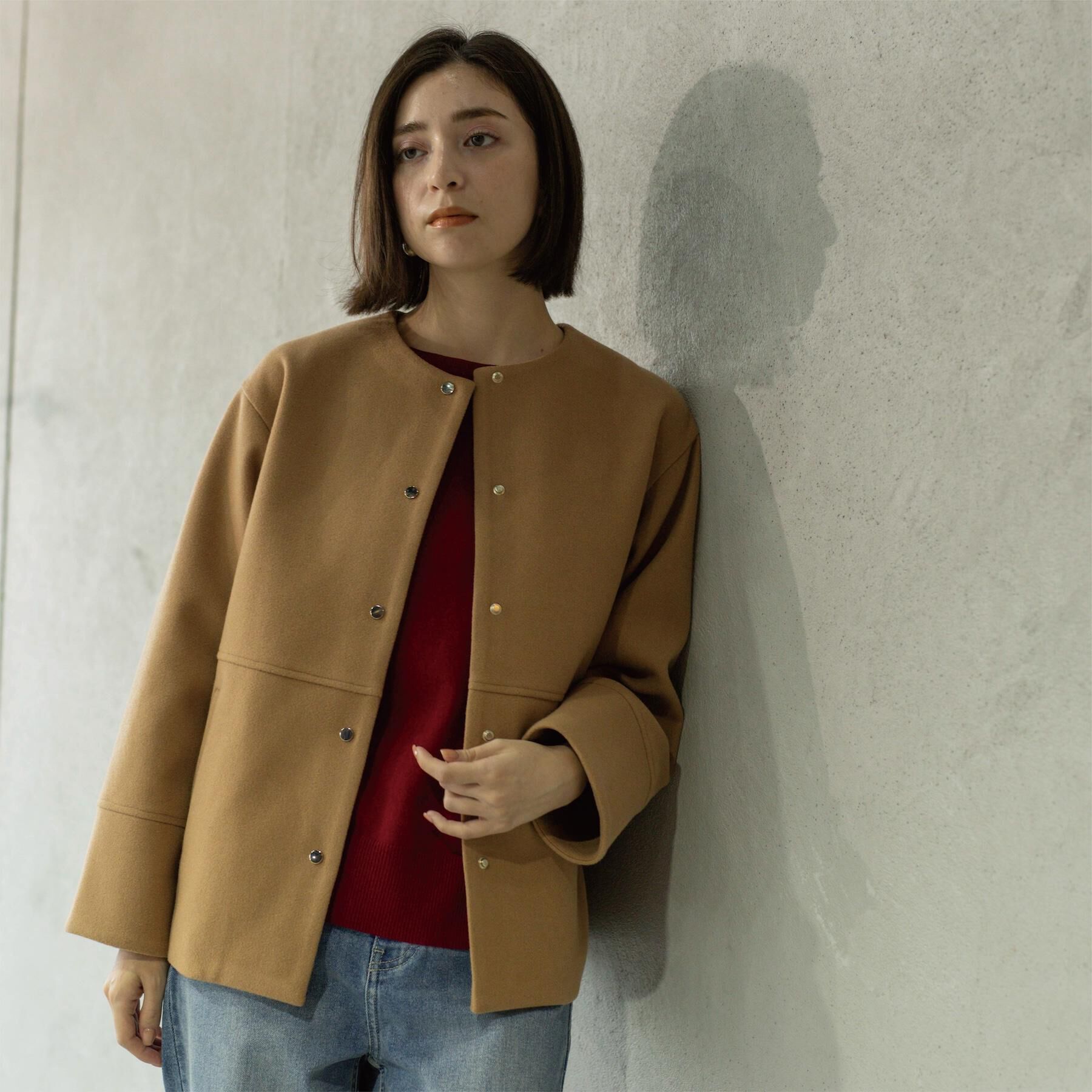 OPAQUE.CLIP「ウールライクメルトンノーカラーコート【洗濯機洗い可】」|ノーカラーコート|