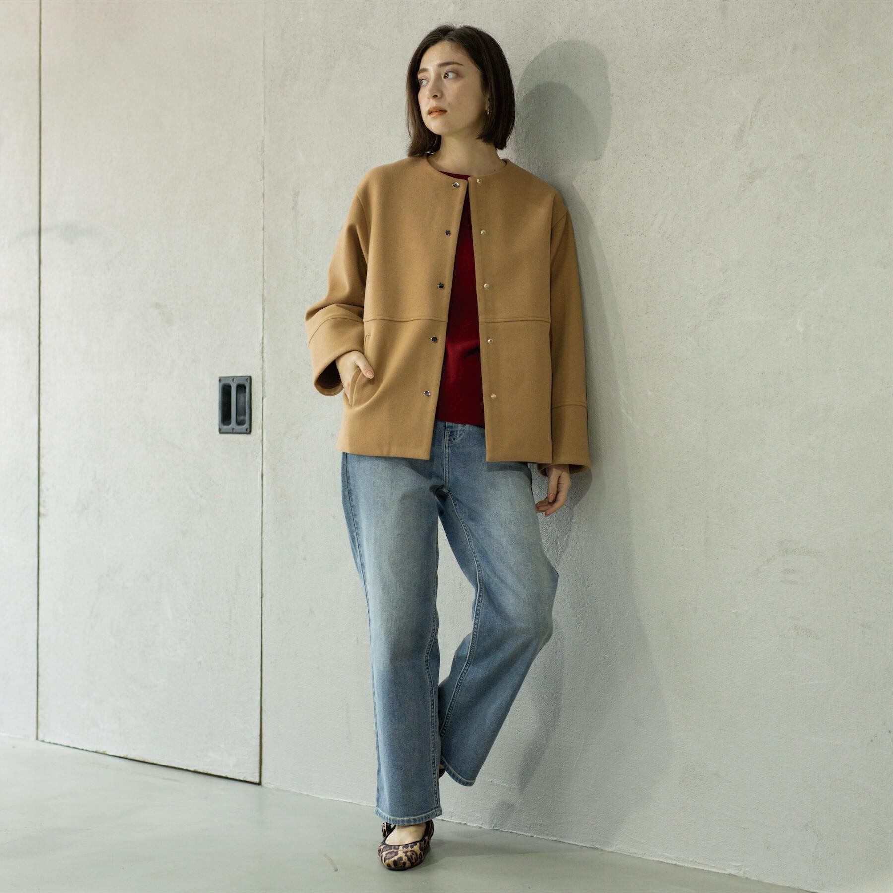 OPAQUE.CLIP「ウールライクメルトンノーカラーコート【洗濯機洗い可】」|ノーカラーコート|