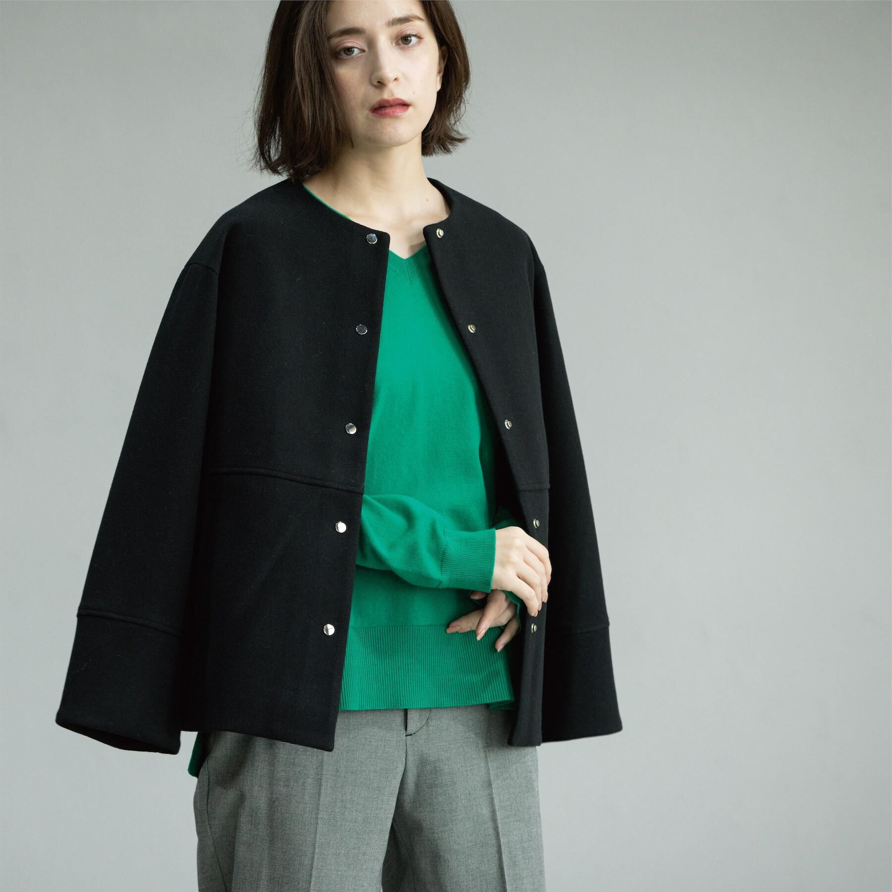 OPAQUE.CLIP「ウールライクメルトンノーカラーコート【洗濯機洗い可】」|ノーカラーコート|ブラック(019)