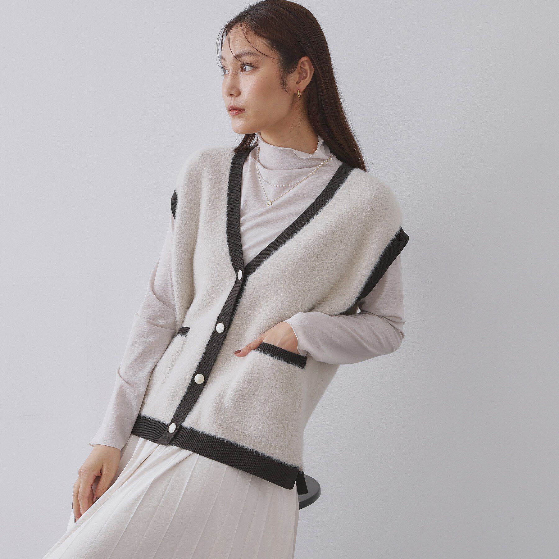 OPAQUE.CLIP「フェザーヤーンニットベスト【洗濯機OK/抗ピル】」|ニット・セーター|