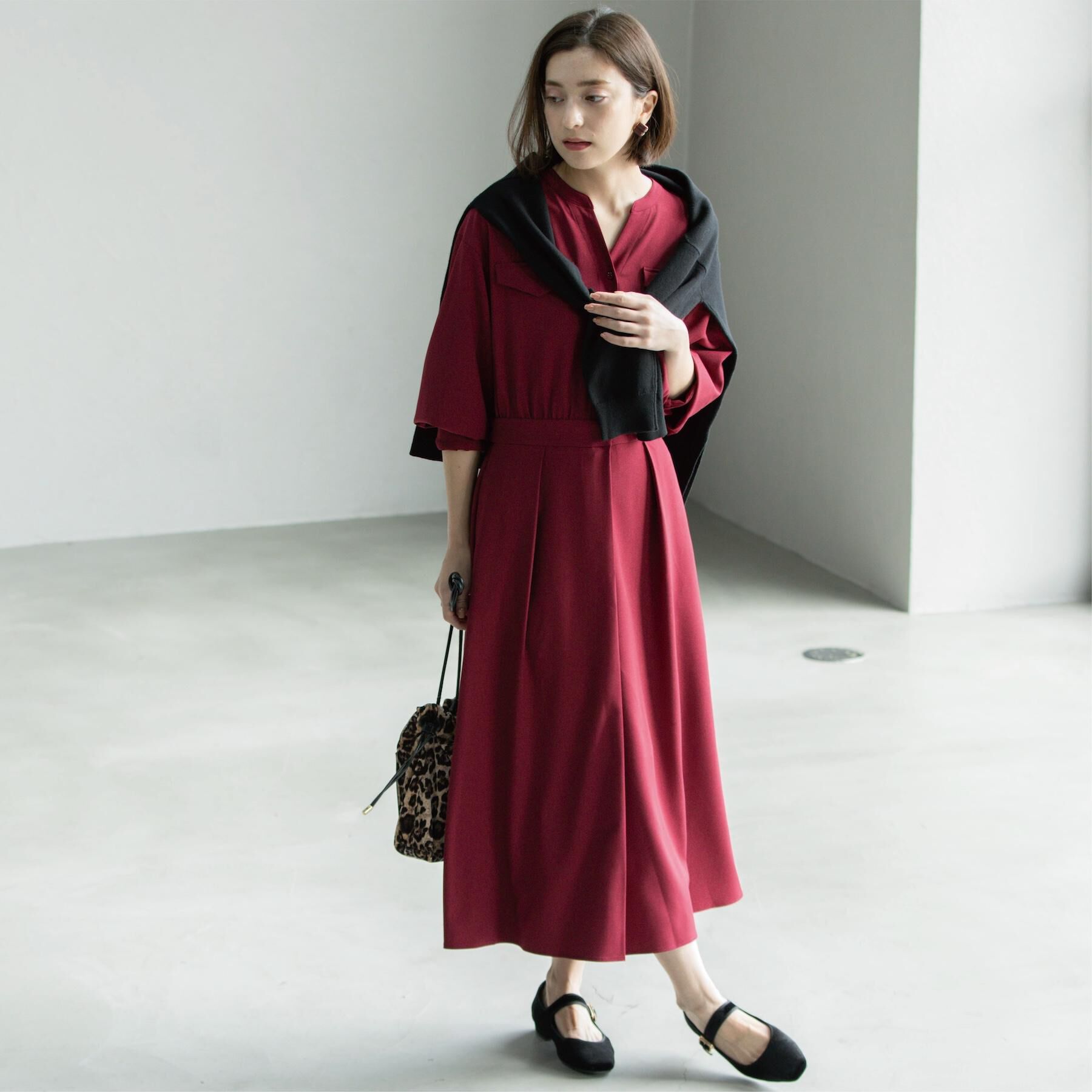 OPAQUE.CLIP「ウールライクフィット＆フレアワンピース【洗濯機OK】」|ワンピース|