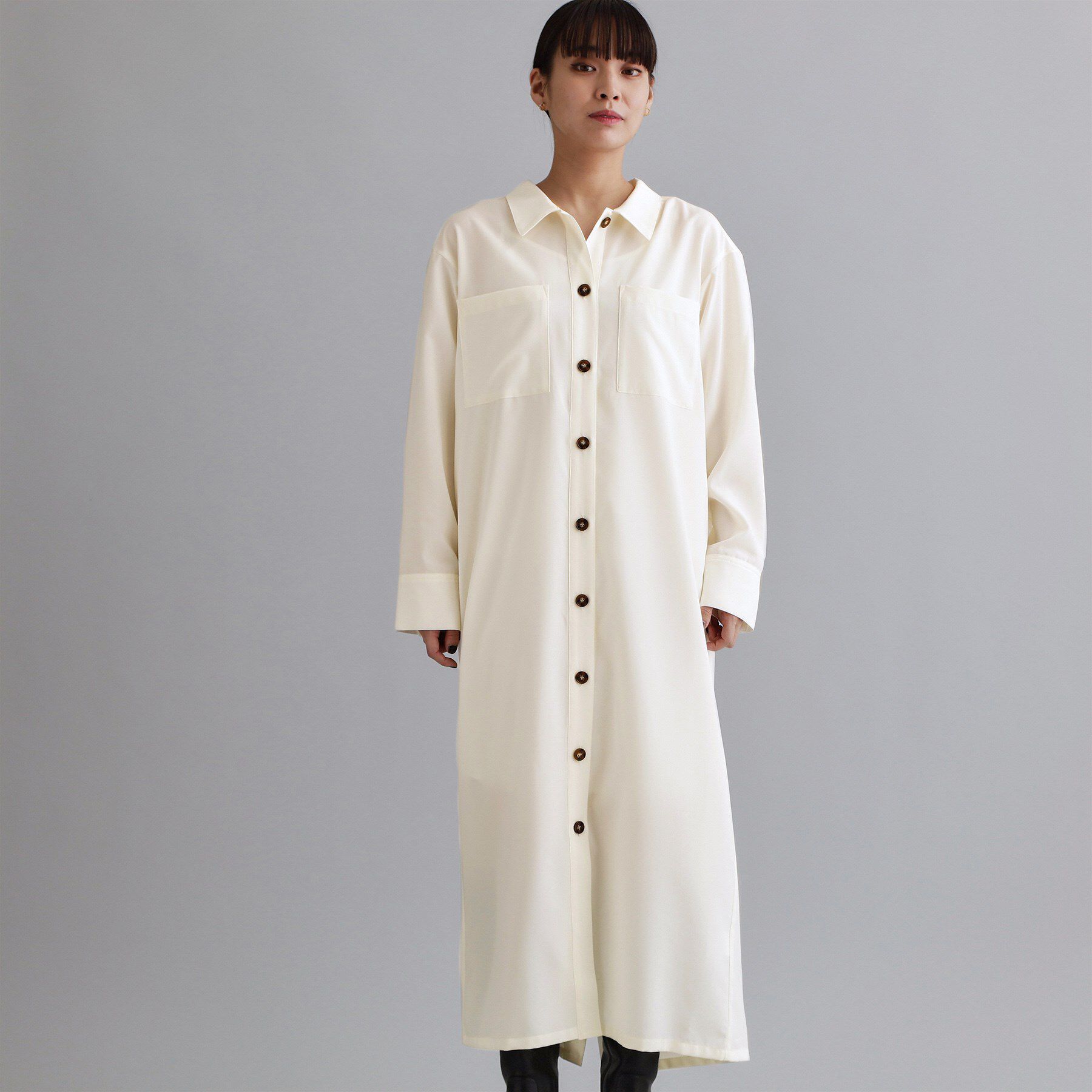 OPAQUE.CLIP「【es】ダブルポケットロングシャツワンピース【洗濯機OK】」|ワンピース|