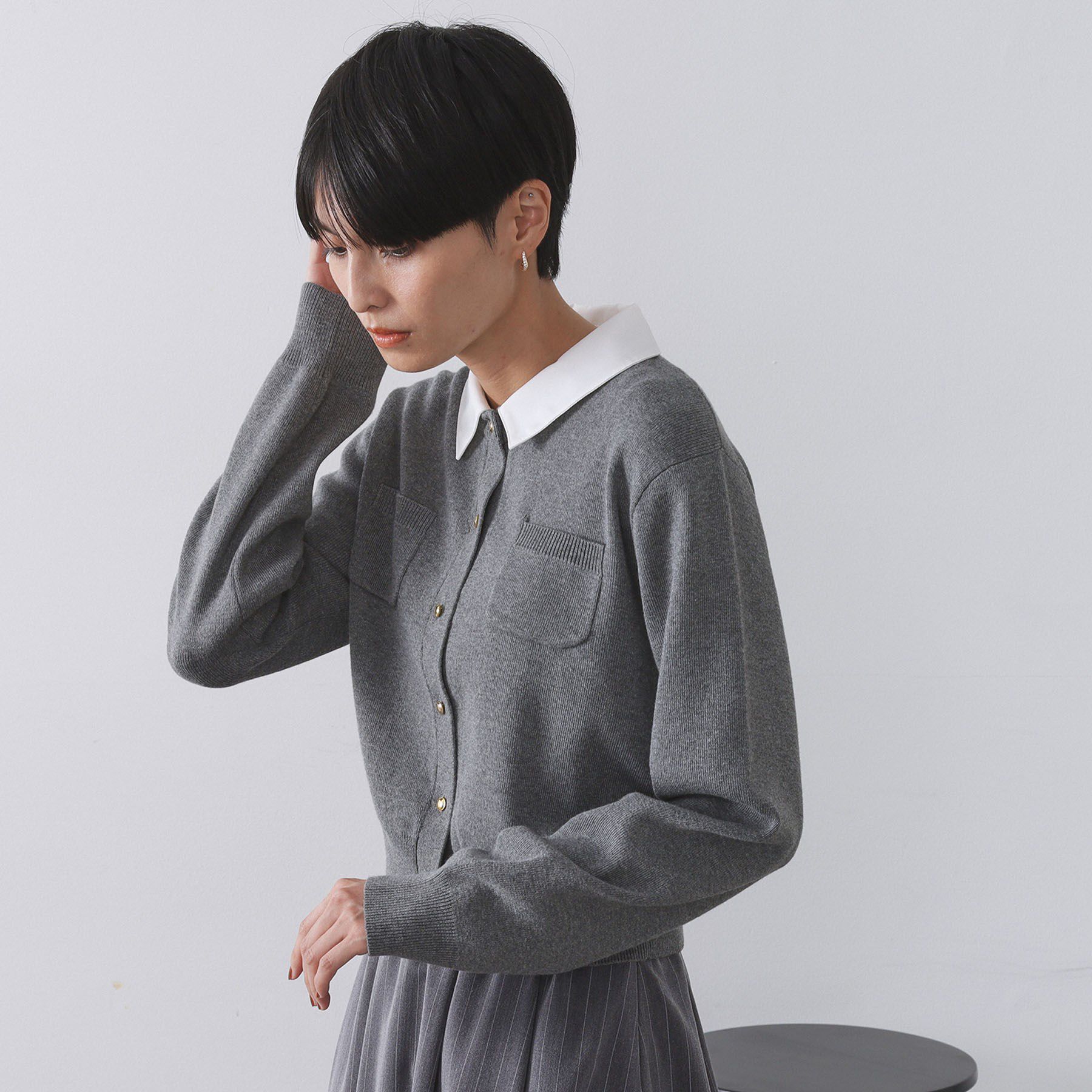 OPAQUE.CLIP「《andGIRL掲載》金ボタンニットカーディガン/衿取り外し可【洗濯機OK】」|カーディガン|