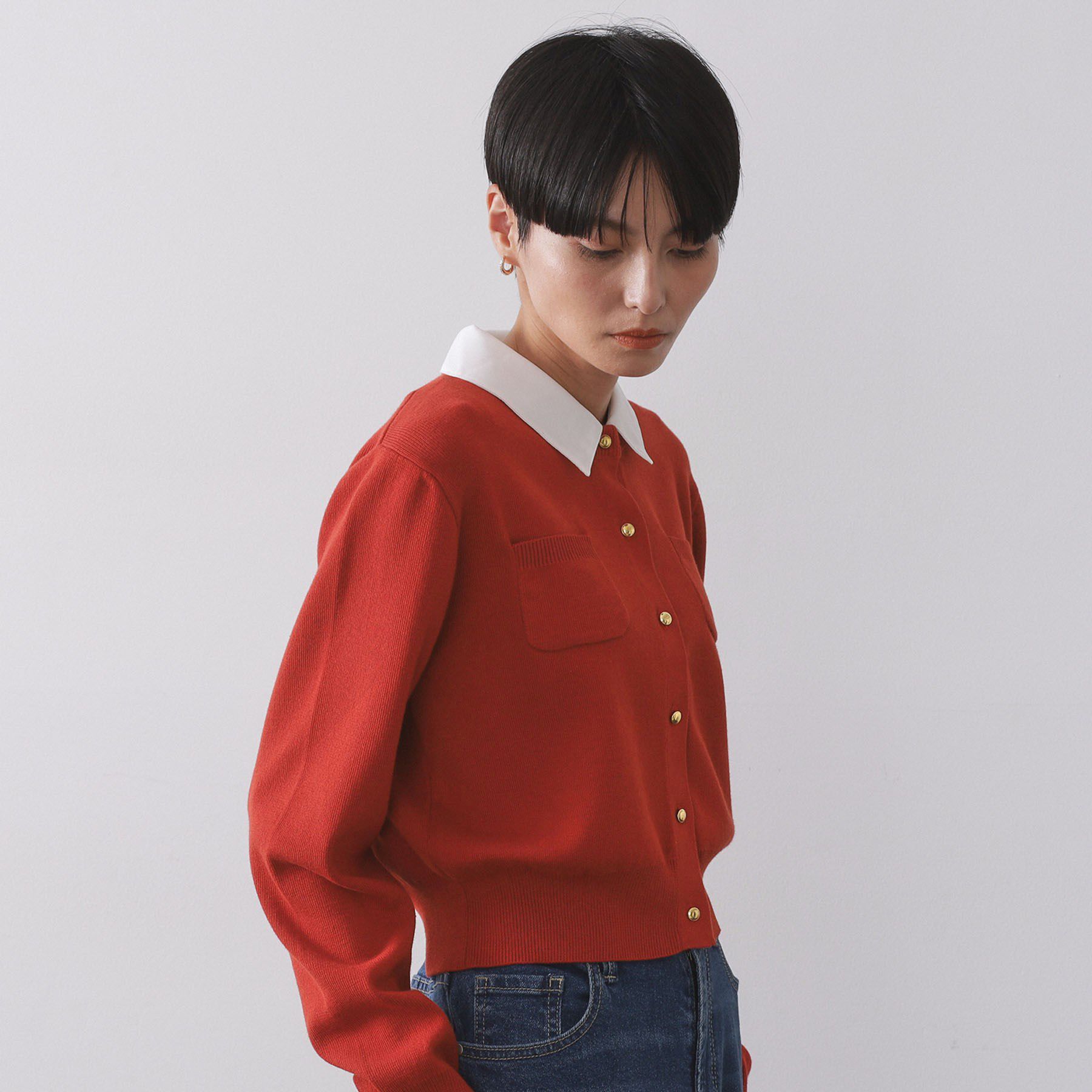 OPAQUE.CLIP「《andGIRL掲載》金ボタンニットカーディガン/衿取り外し可【洗濯機OK】」|カーディガン|