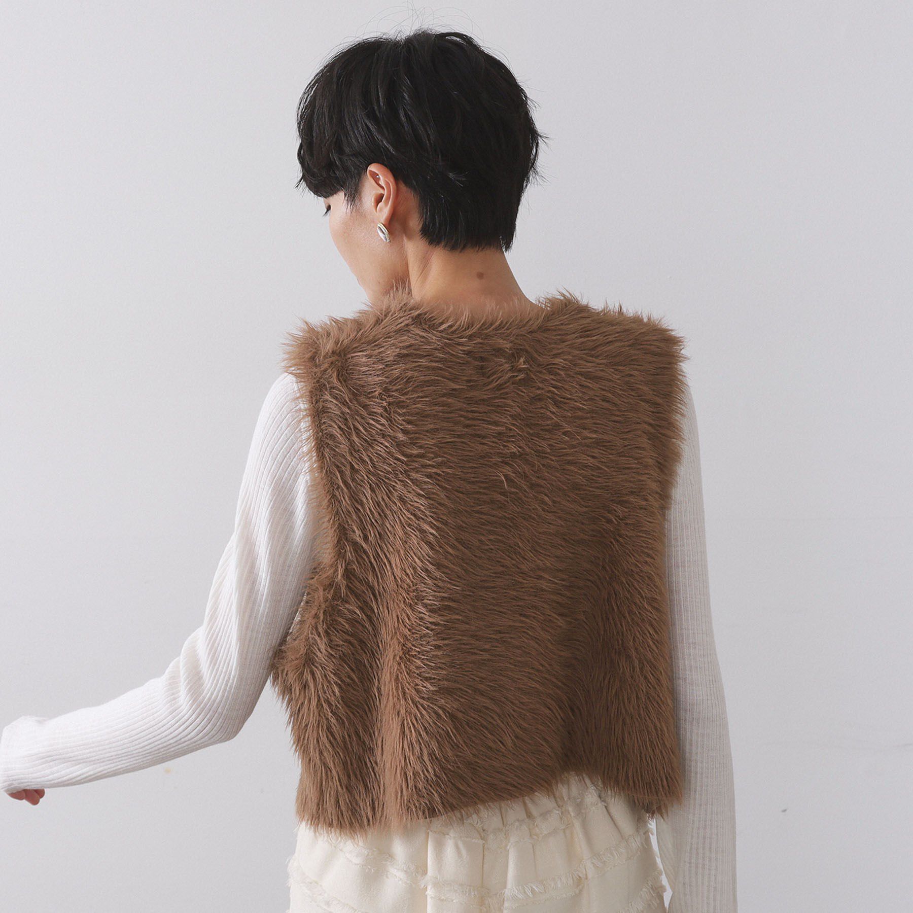 OPAQUE.CLIP「《andGIRL掲載》シャギーニット ショートベスト【洗濯機OK】」|ベスト・ジレ|