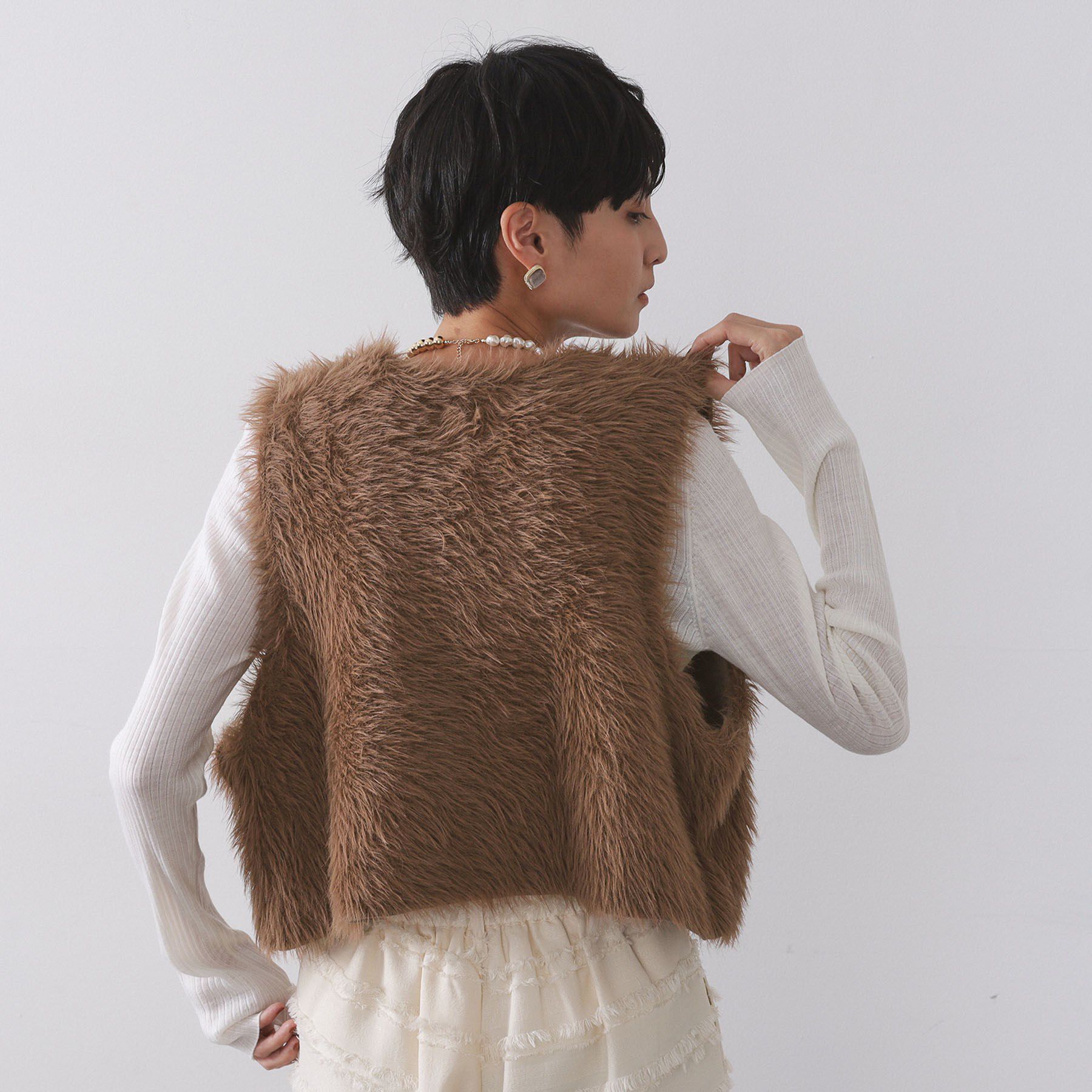 OPAQUE.CLIP「《andGIRL掲載》シャギーニット ショートベスト【洗濯機OK】」|ベスト・ジレ|