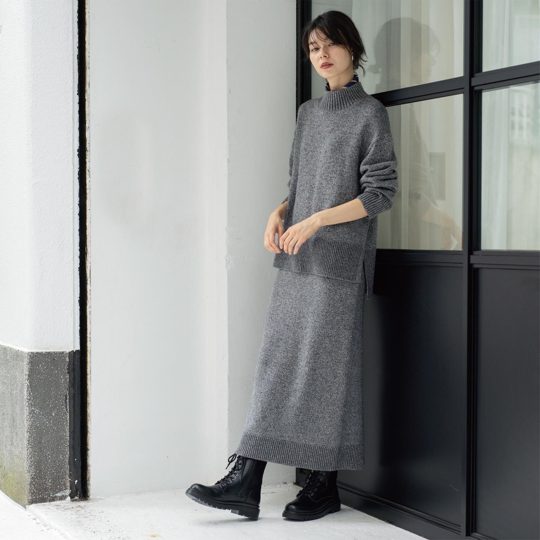 OPAQUE.CLIP「ラメスパンコールハイネックニット/セットアップ対応可【洗濯機OK】」|ニット・セーター|