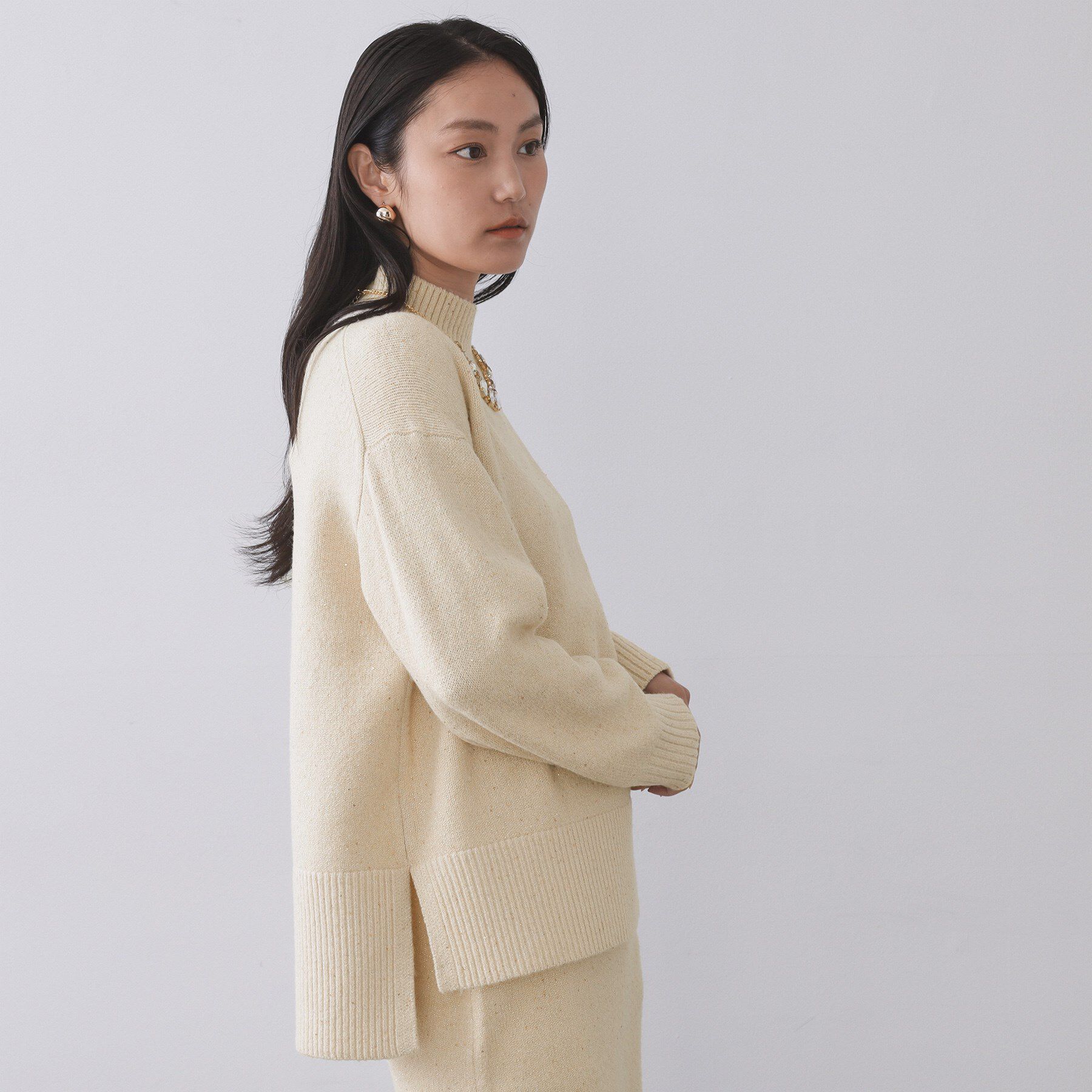 OPAQUE.CLIP「ラメスパンコールハイネックニット/セットアップ対応可【洗濯機OK】」|ニット・セーター|