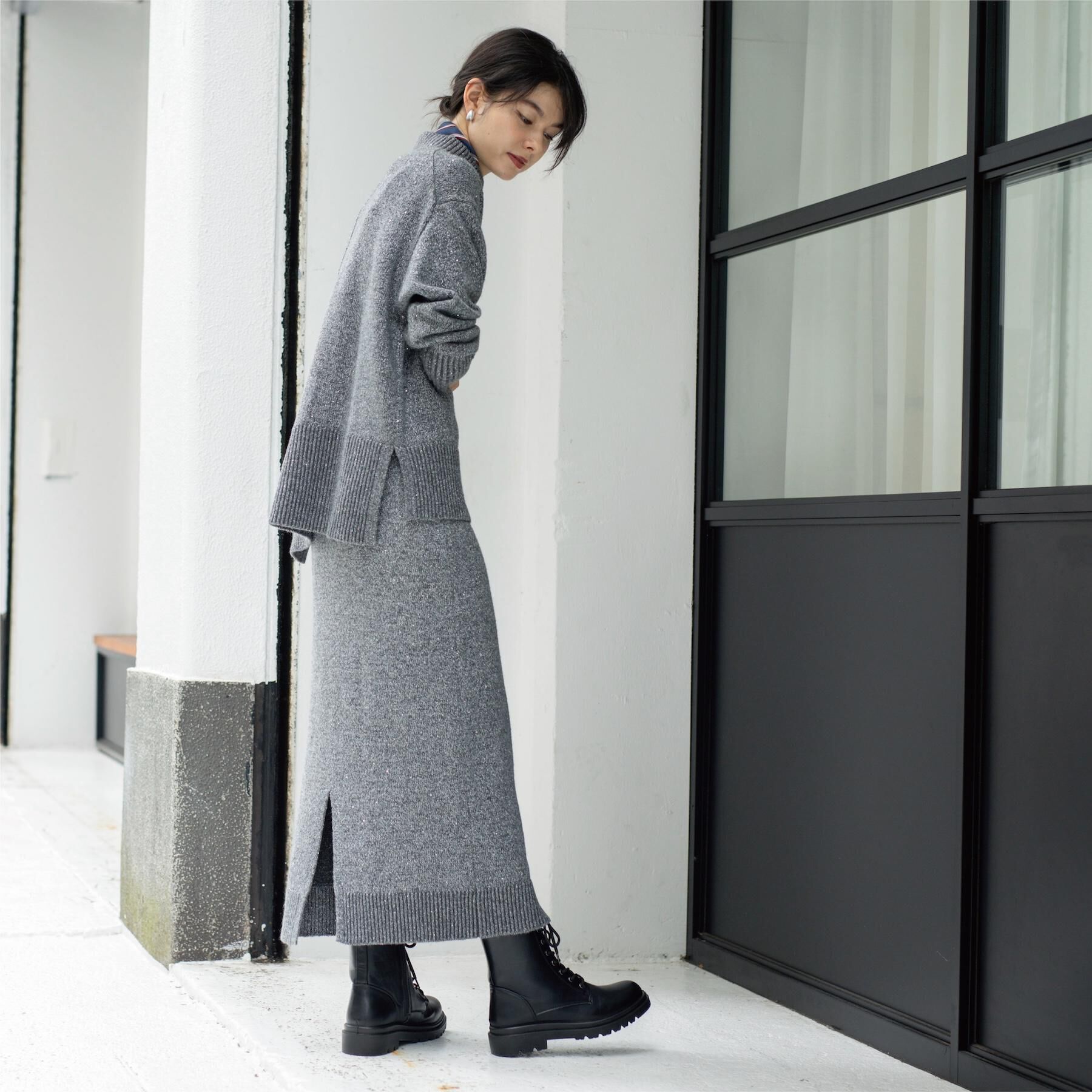 OPAQUE.CLIP「ラメスパンコールナロースカート/セットアップ対応可【洗濯機OK】」|スカート|