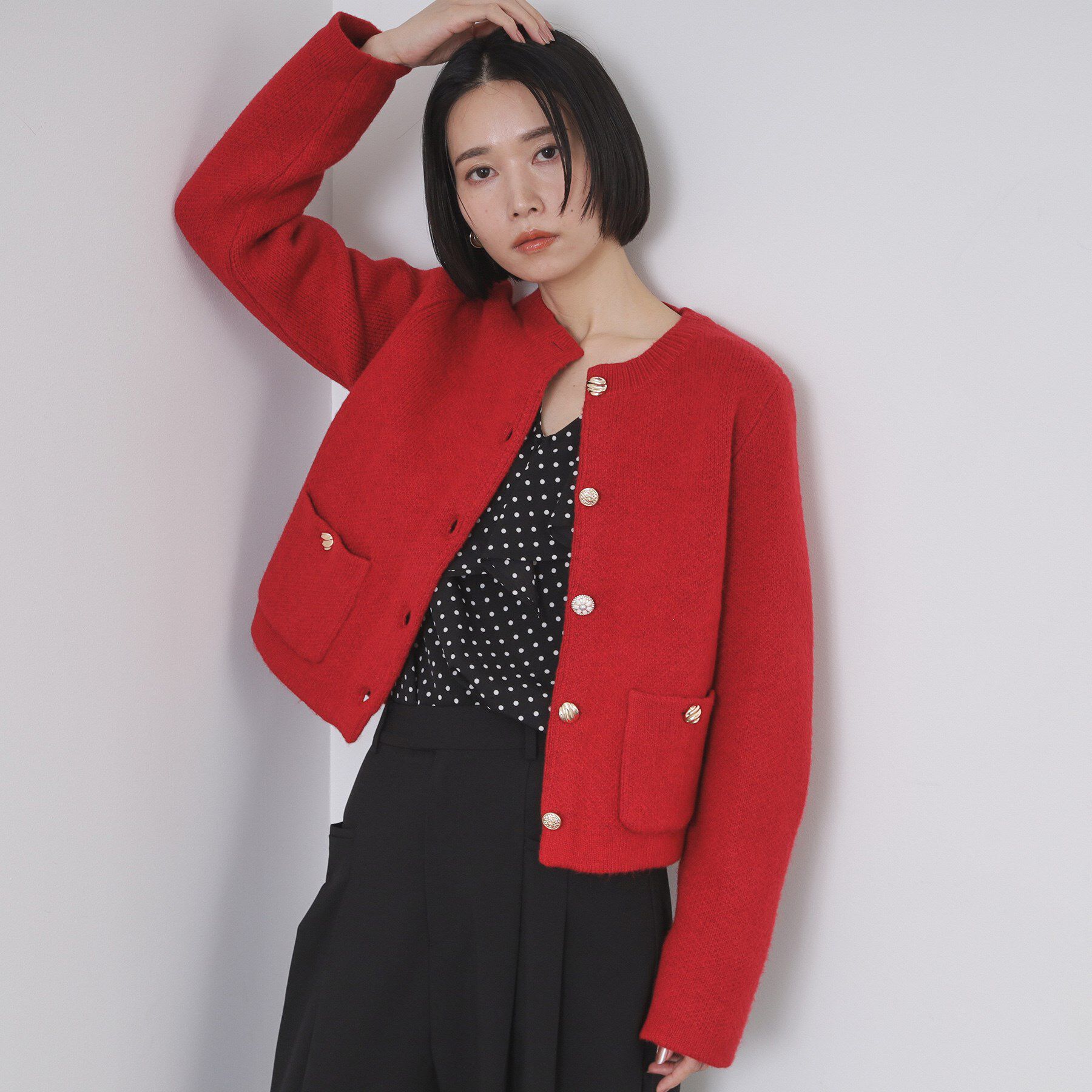 OPAQUE.CLIP「ビジューボタンニットカーディガン【洗える】」|カーディガン|