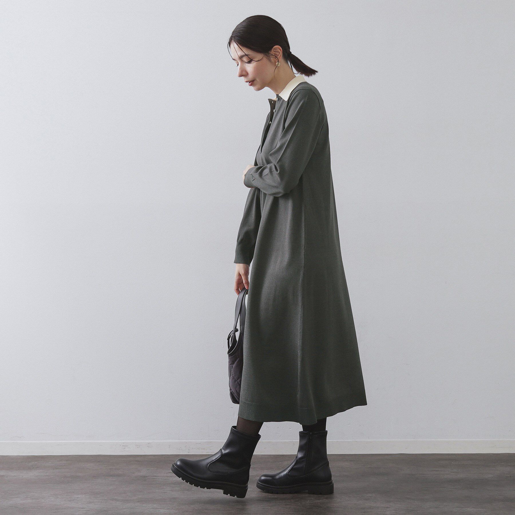 OPAQUE.CLIP「配色ポロ衿ニットワンピース【洗濯機OK】」|ワンピース|