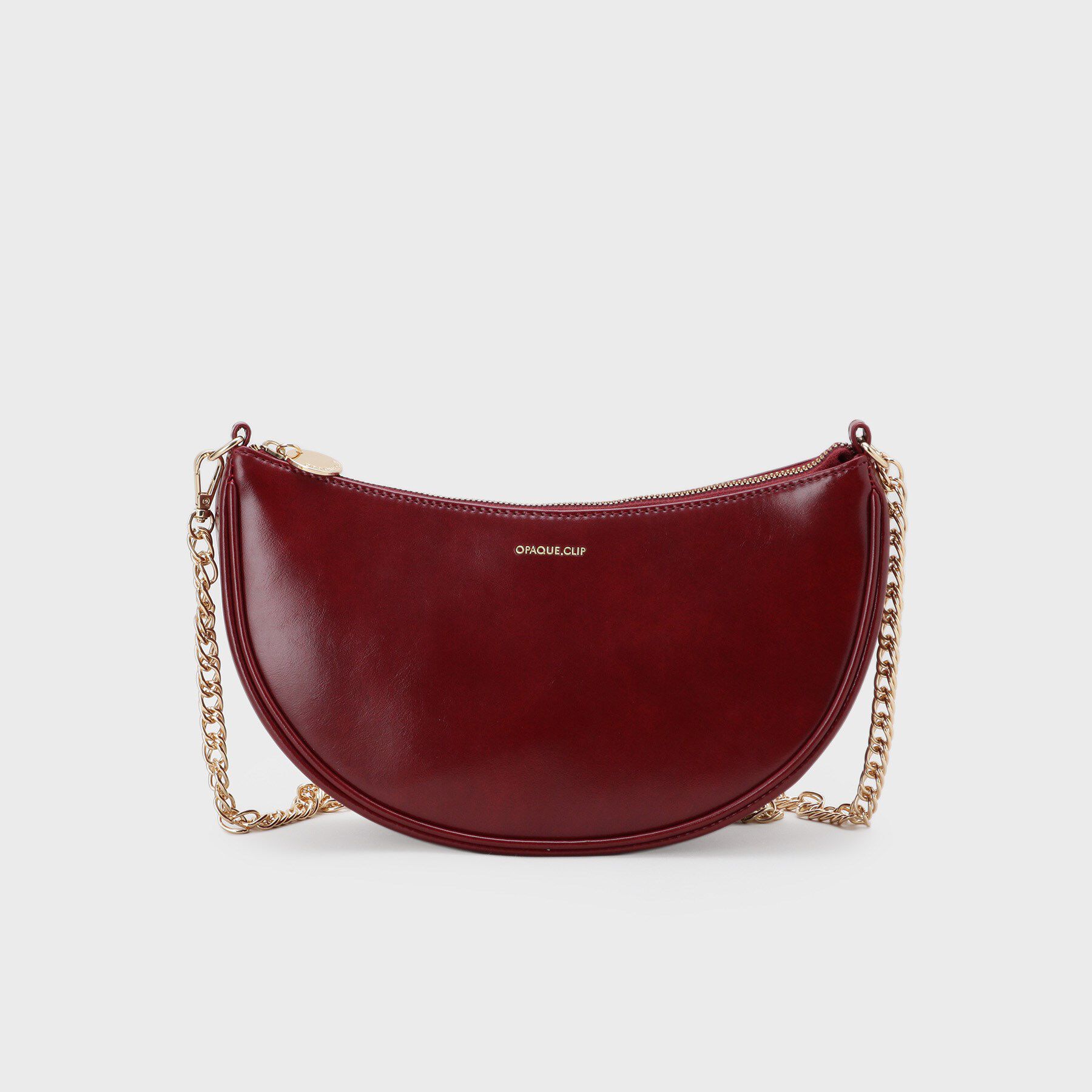 OPAQUE.CLIP「【2WAY】オイル調合皮チェーンハンドルムーンミドルバッグ」|ハンドバッグ|