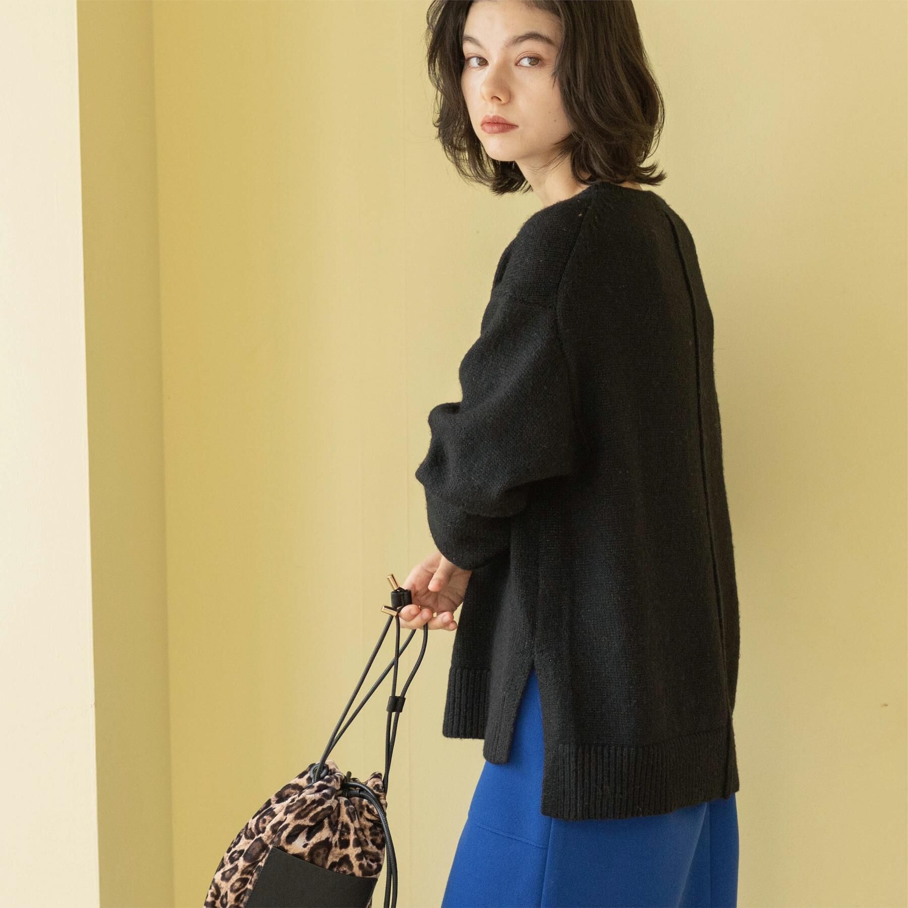 OPAQUE.CLIP「リラクシークルーネックニット【洗濯機OK】」|ニット・セーター|ブラック(019)