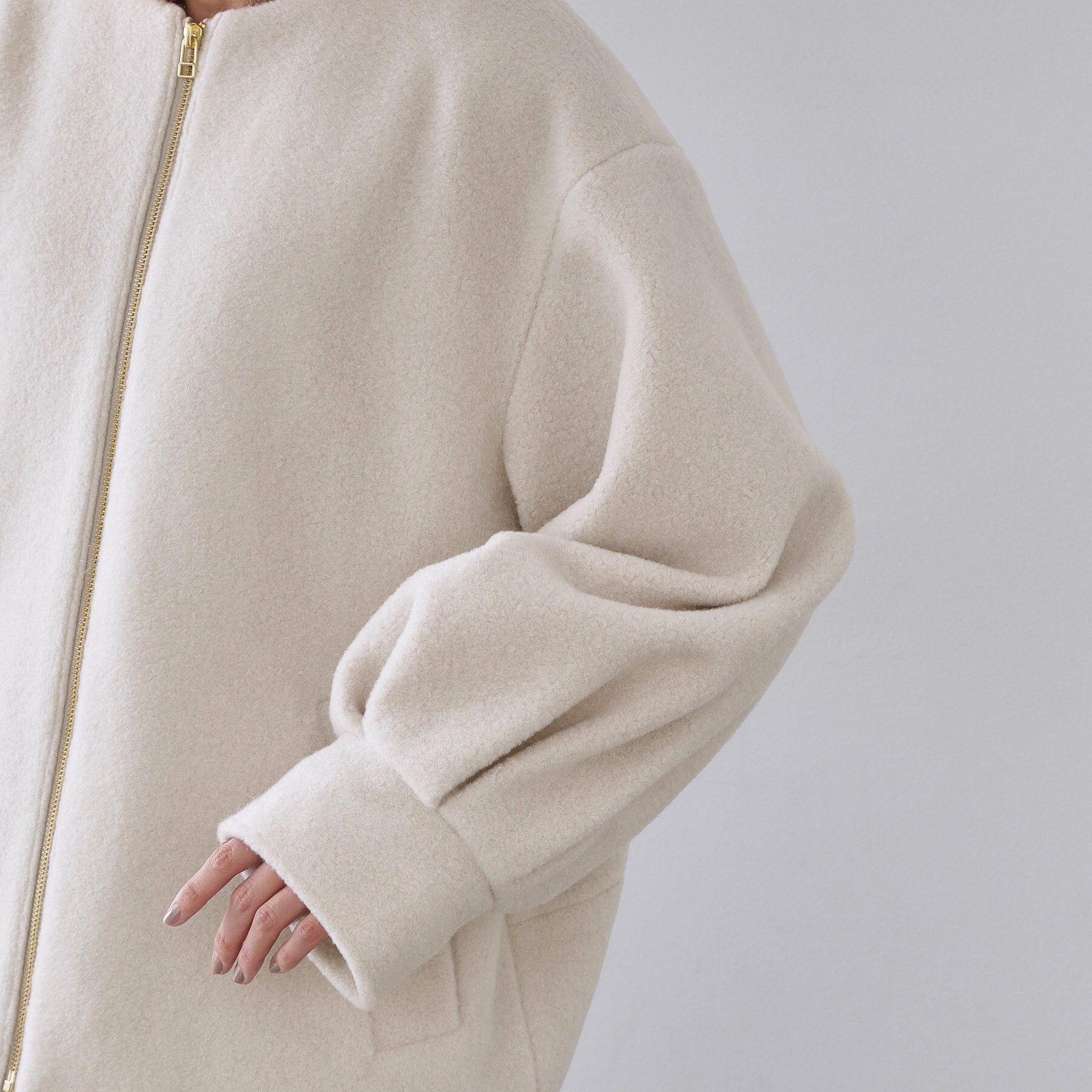 OPAQUE.CLIP「もこもこノーカラージップミドルコート【洗える】」|ノーカラーコート|