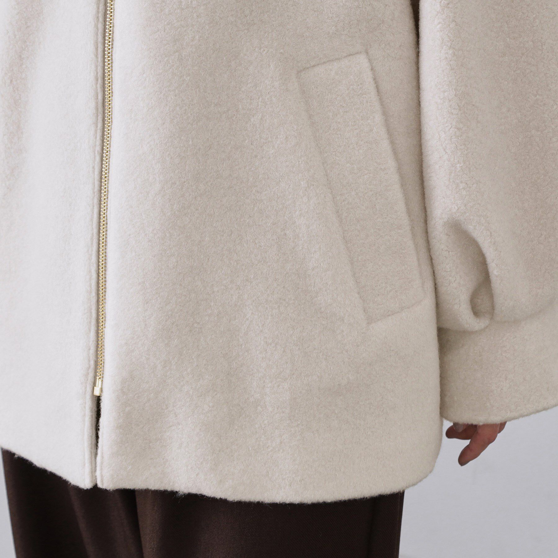 OPAQUE.CLIP「もこもこノーカラージップミドルコート【洗える】」|ノーカラーコート|