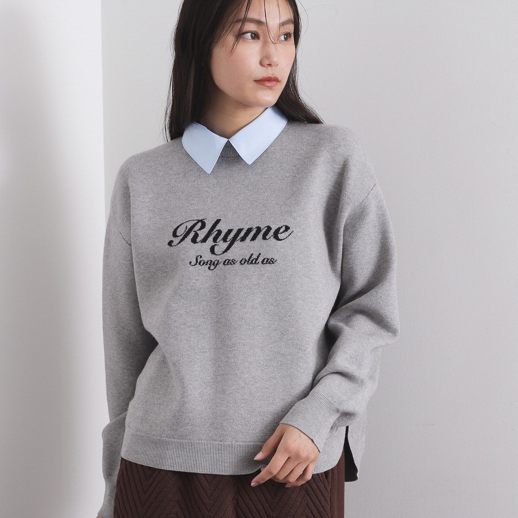 OPAQUE.CLIP「襟付きロゴジャカードニット【洗濯機OK】」|ニット・セーター|グレー(012)