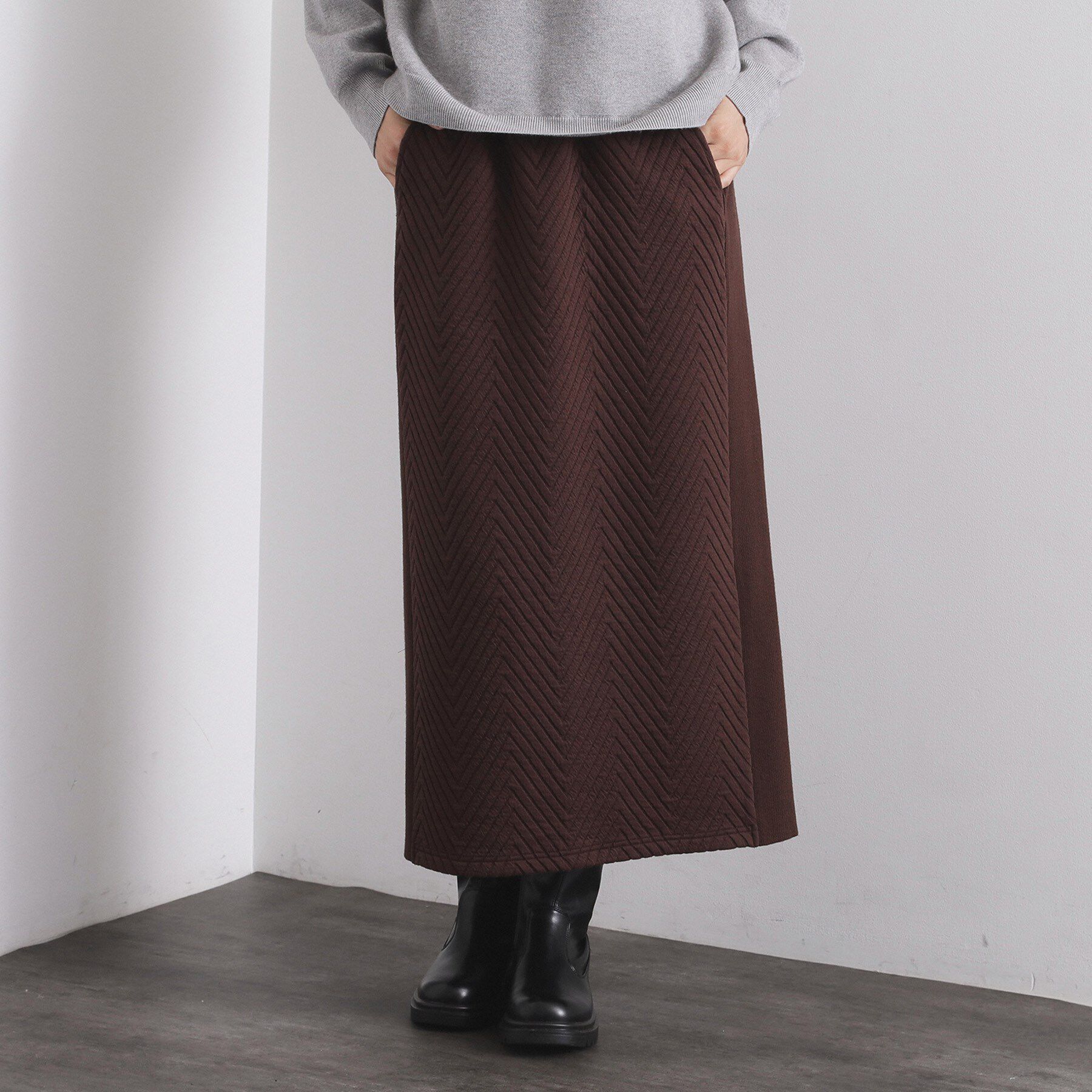 OPAQUE.CLIP「キルティングイージーナロースカート【洗濯機OK】」|スカート|ブラウン(043)