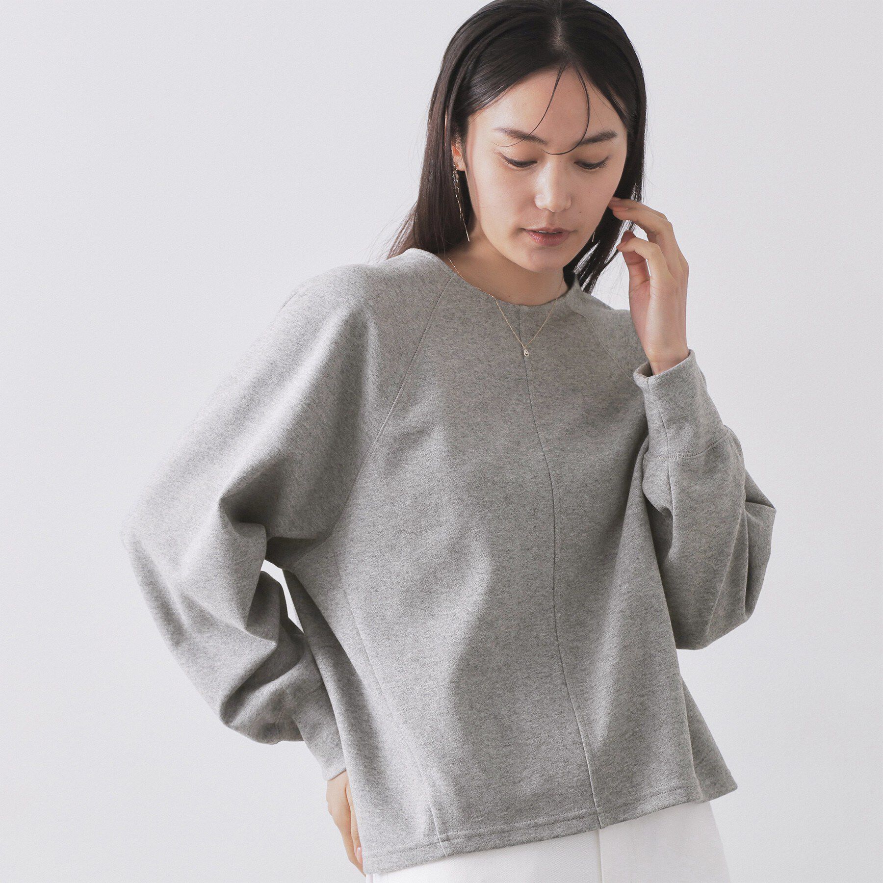 OPAQUE.CLIP「フォルムデザイントップス/セットアップ対応【洗濯機OK】」|Tシャツ・カットソー|グレー(012)