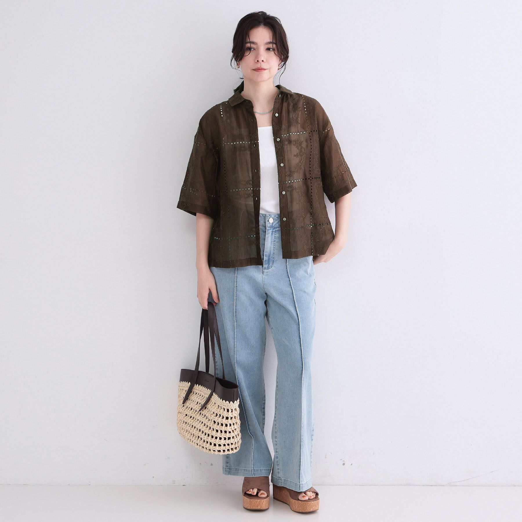 OPAQUE.CLIP「刺繍ハーフスリーブシャツ／セットアップ対応可【洗濯機OK】」|シャツ・ブラウス|