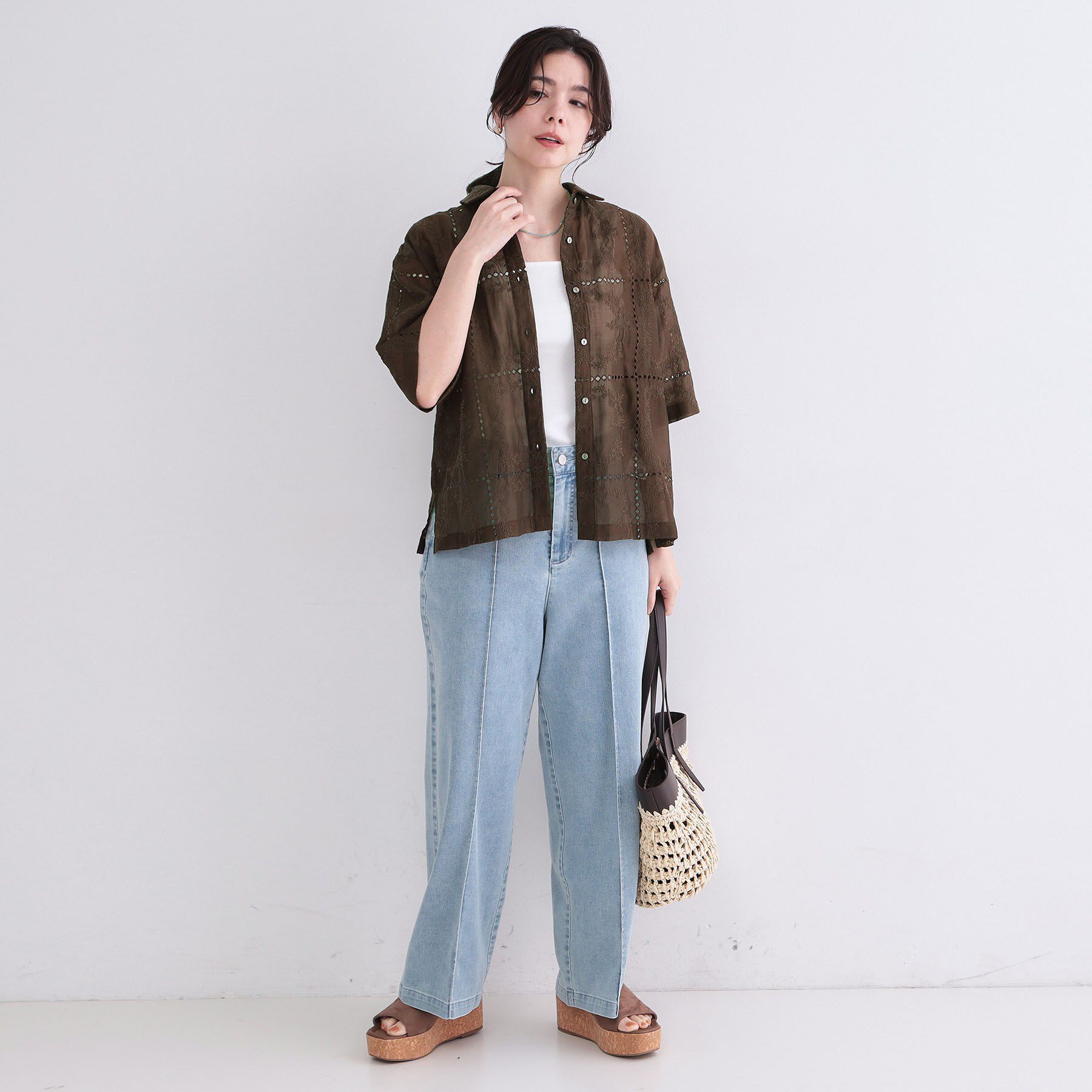 OPAQUE.CLIP「刺繍ハーフスリーブシャツ／セットアップ対応可【洗濯機OK】」|シャツ・ブラウス|