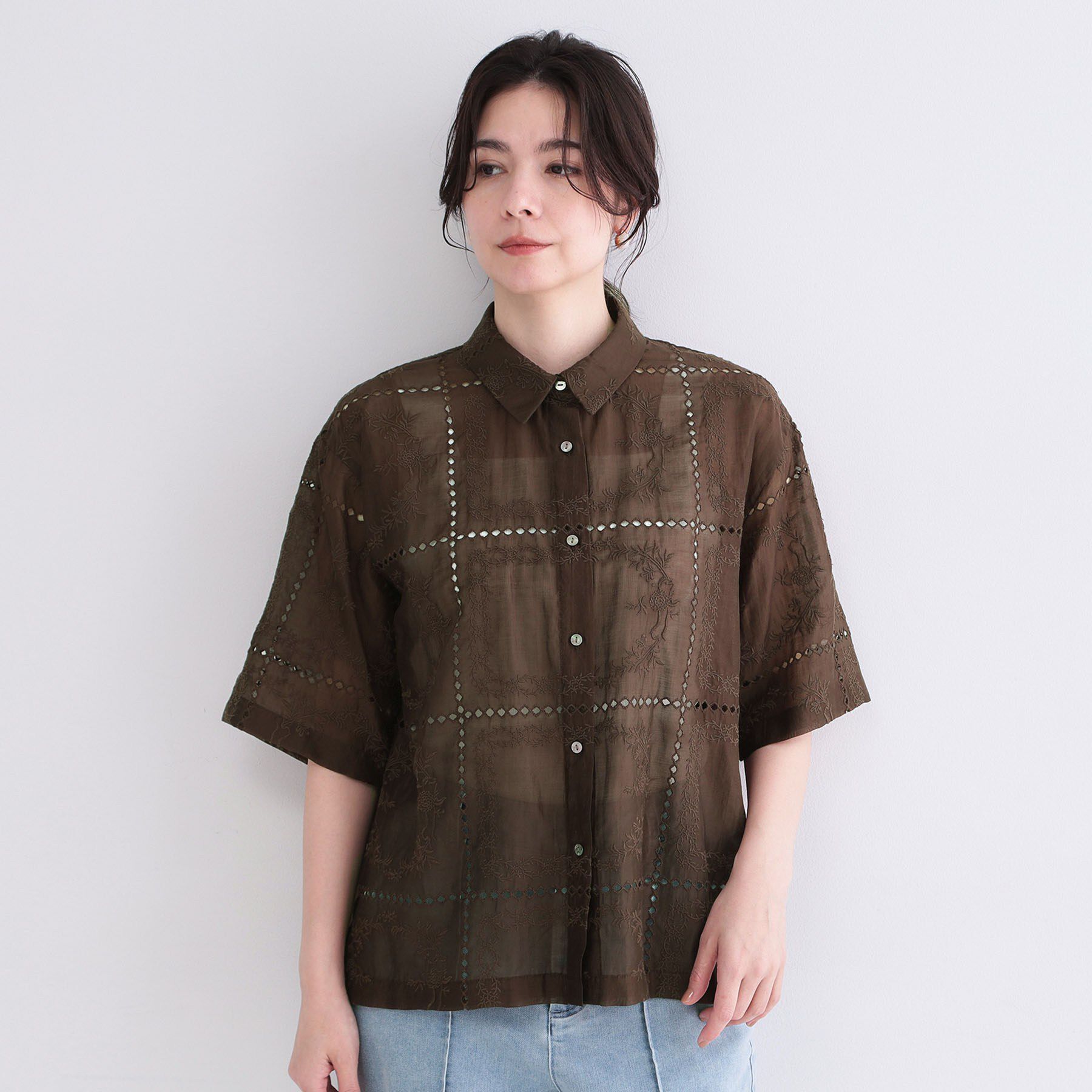 OPAQUE.CLIP「刺繍ハーフスリーブシャツ／セットアップ対応可【洗濯機OK】」|シャツ・ブラウス|